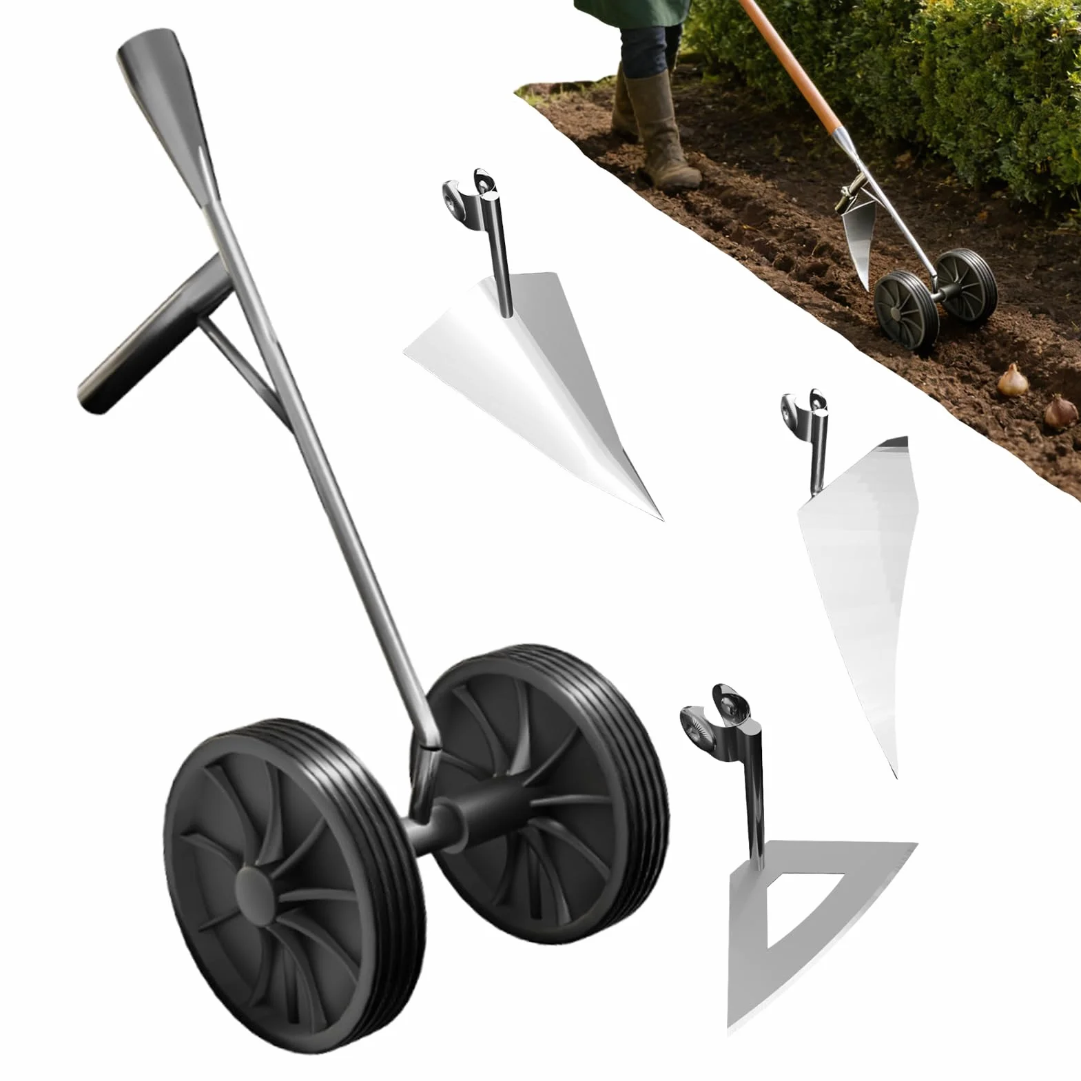 de Jardín con Arado Cultivador multifunción con doble rueda | Desherbador de Jardín para Hombres, Abuelos, Jardineros y Hortelanos