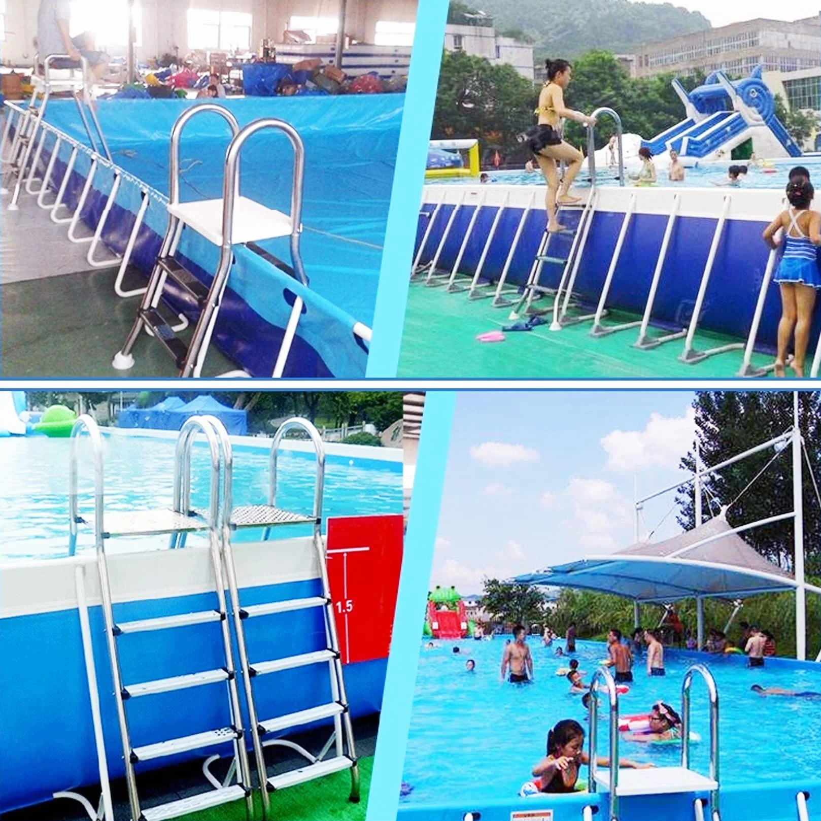Escalera de Acero Inoxidable 4 Peldaños para Piscinas Elevadas 135cm 250kg