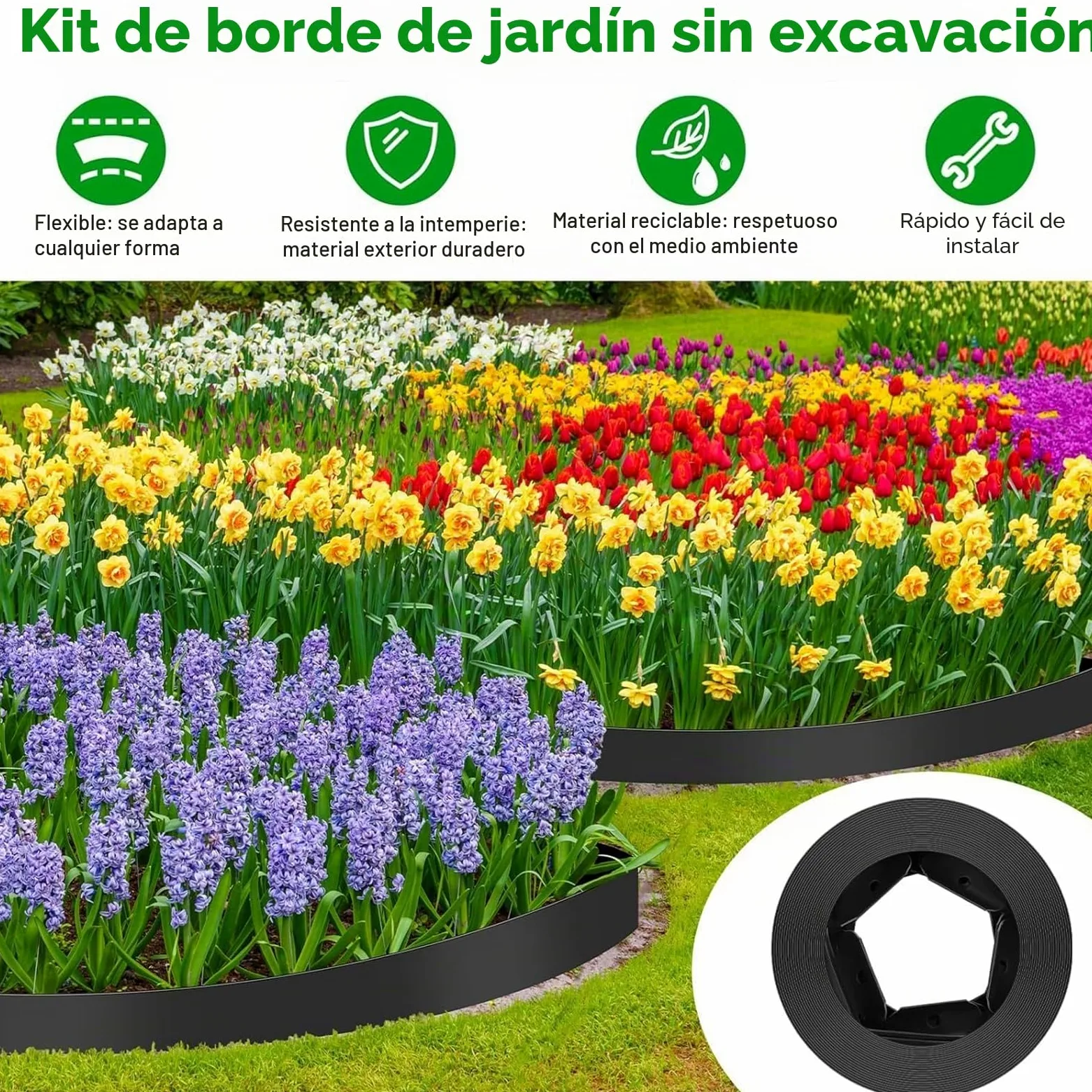 Borde De CéSped En Forma De L, Tira De 10 M con 30 Estacas De FijacióN, Ideal para Aislar CéSped Y Piedras, Y para Crear Zonas Verdes En Jardines Y Parques (Negro, Altura 5 cm)