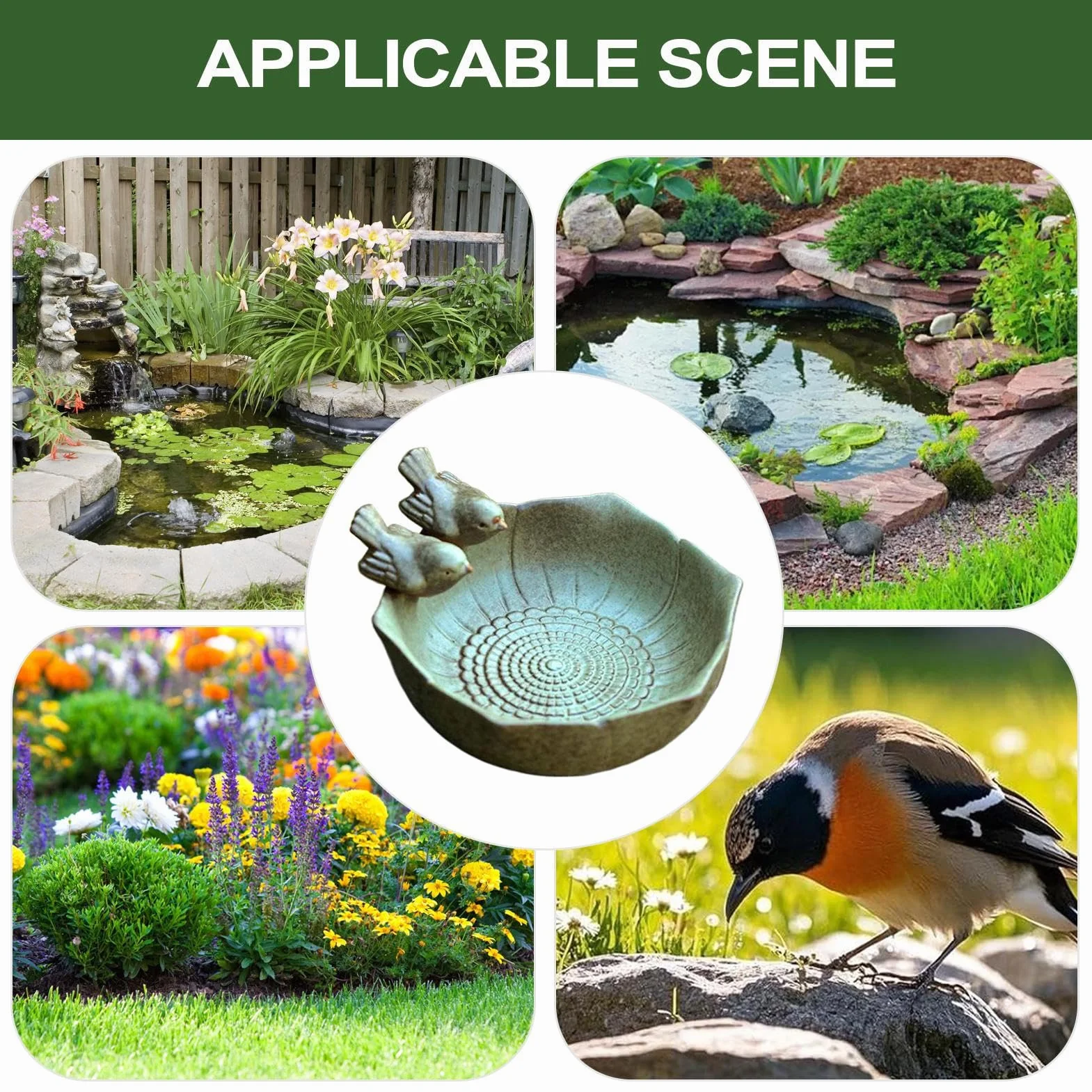 Ceramic Bird Bath Bowl, Garden Bird Feeder, 6.3x6.3x3.15 Inches Decorative Birdbath Tray