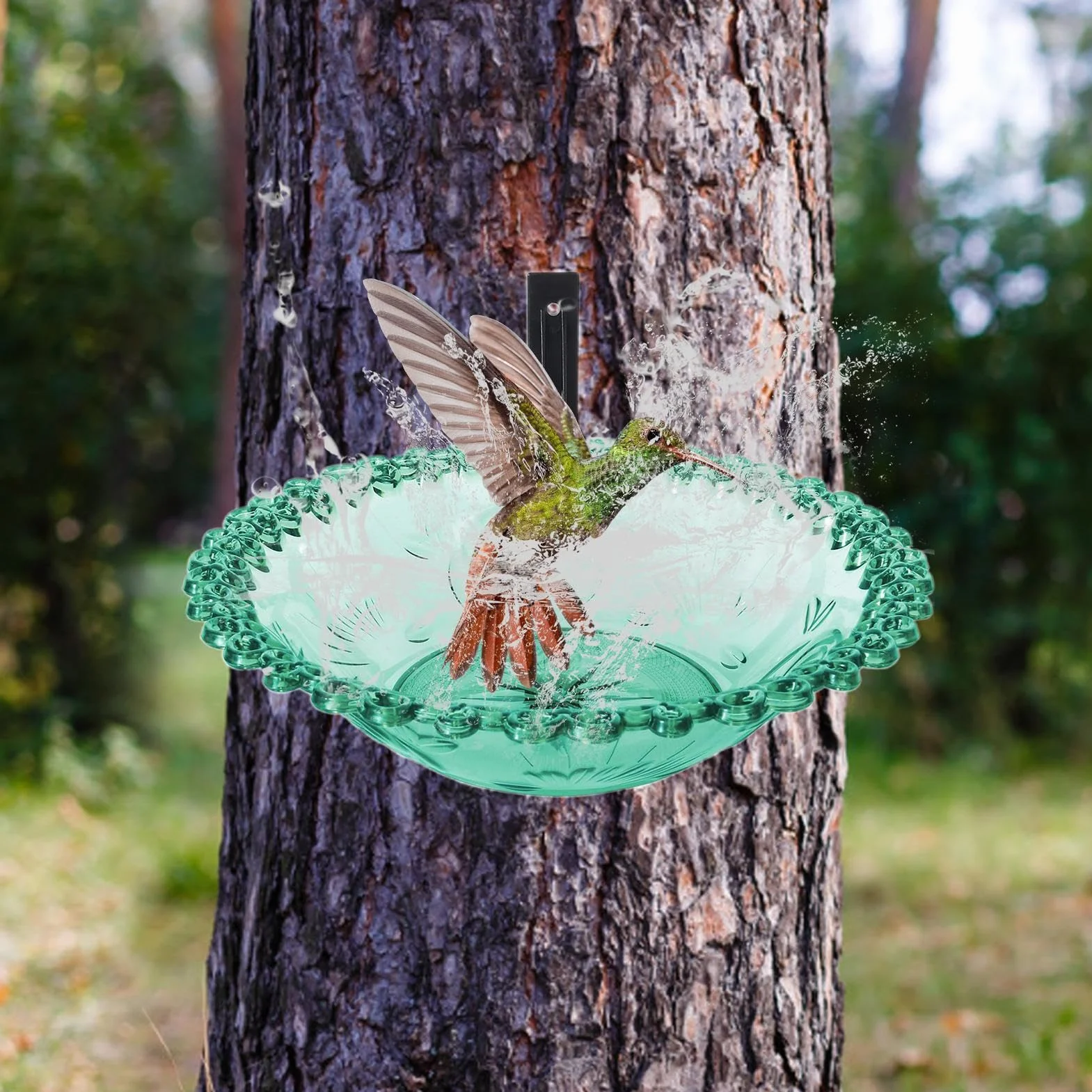 Baño de pájaros montado en árbol de 9 Pulgadas para Exteriores, Colgante Transparente