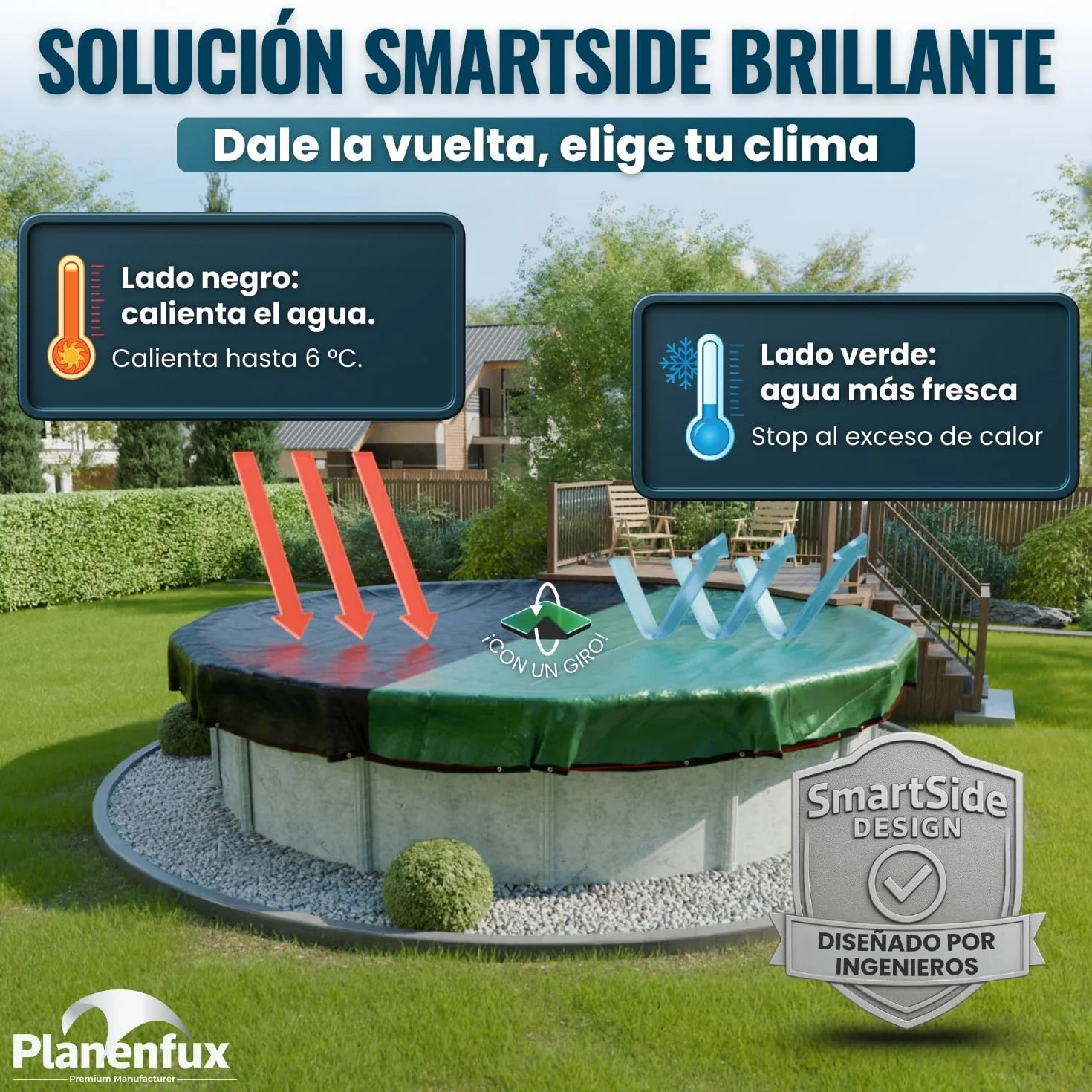 Planenfux® Cobertor de Invierno Redondo para Piscinas Ø 366 cm PE 200g/m² UV-Resistente Lona Solar