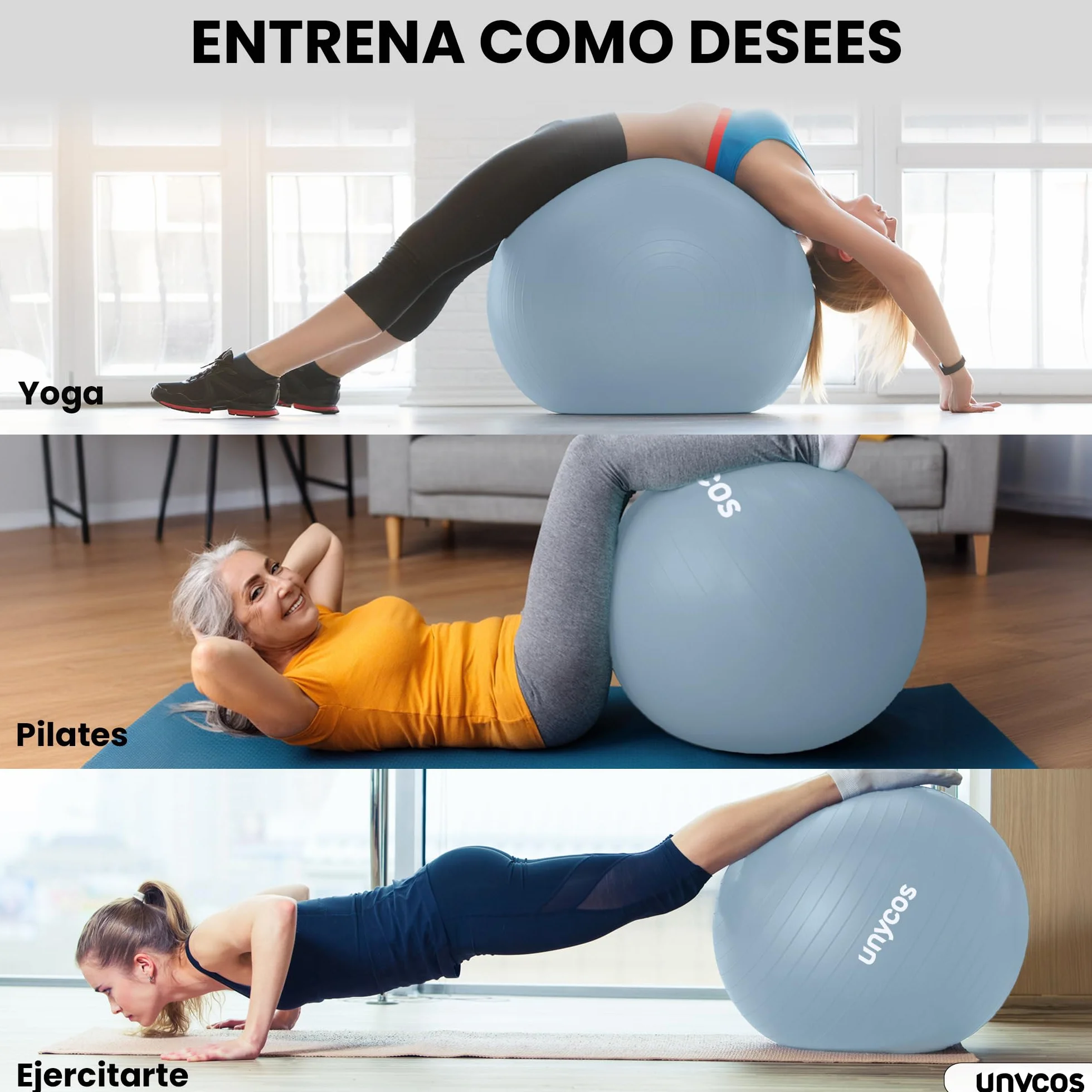 Pelota de Pilates Fitball Antideslizante Anti-Burst 55cm 65cm 75cm PVC Extra Grueso 300 kg