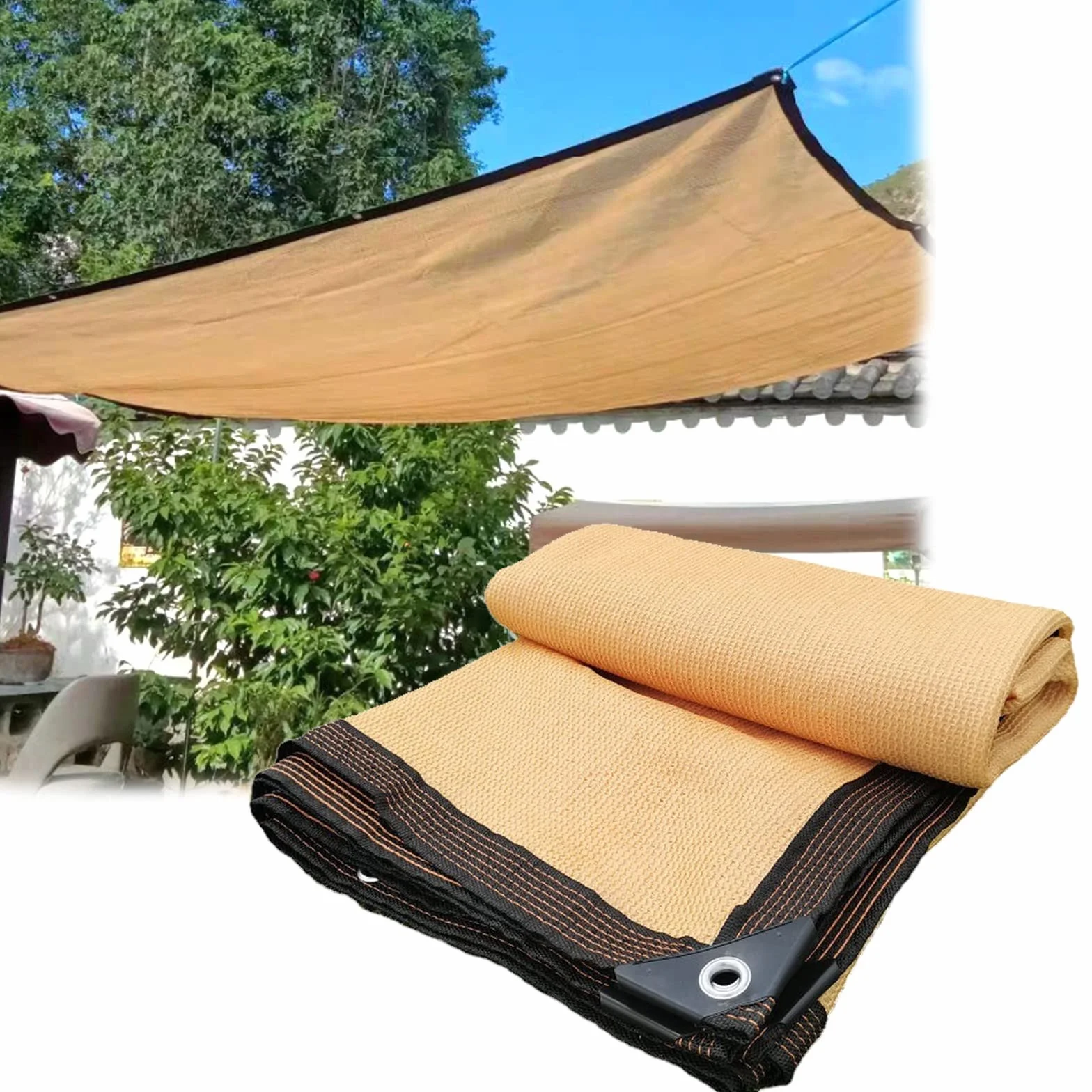 Exterior Vela De Sombra, Malla Ocultacion con Ojales 3x5m 3x8m 4x4 4x8m 5x6m 5x10m Tela De Sombreo Beige para Invernadero Exterior Patio Balcón Cochera(Tamaño:2X12M)