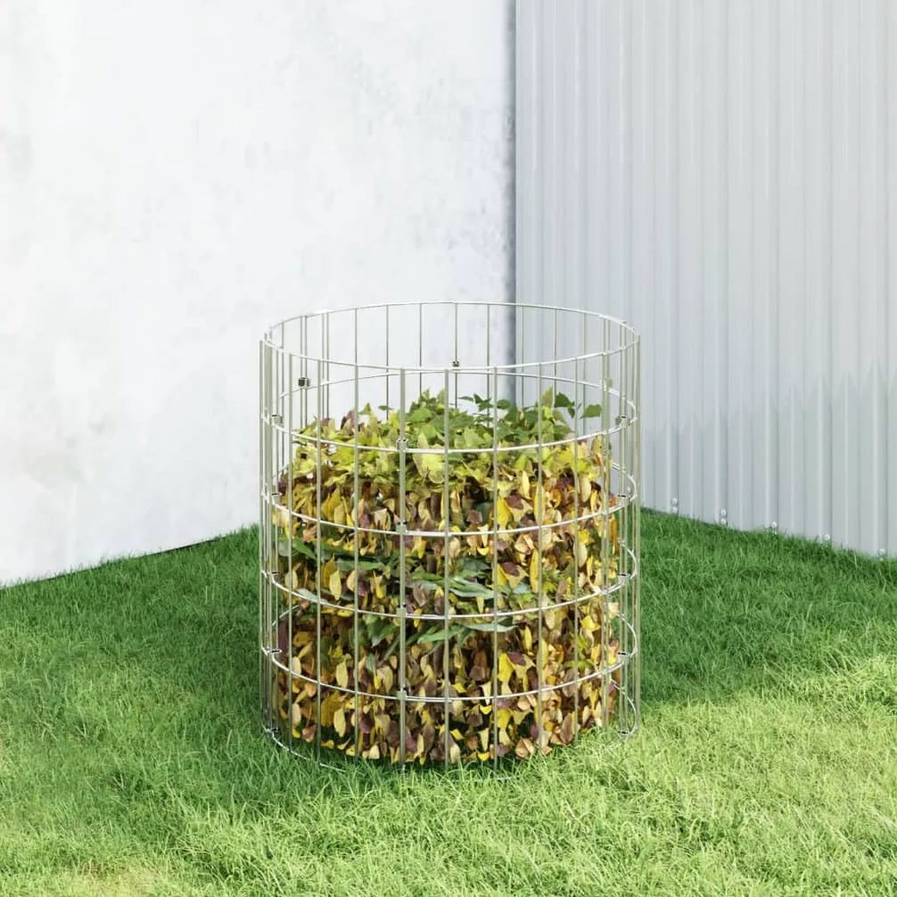 Compostador de jardín de acero galvanizado, diámetro de 50 x 50 cm, recipiente para compost con diseño de malla para ventilación para residuos de jardín, hojas, césped y fertilizante natural