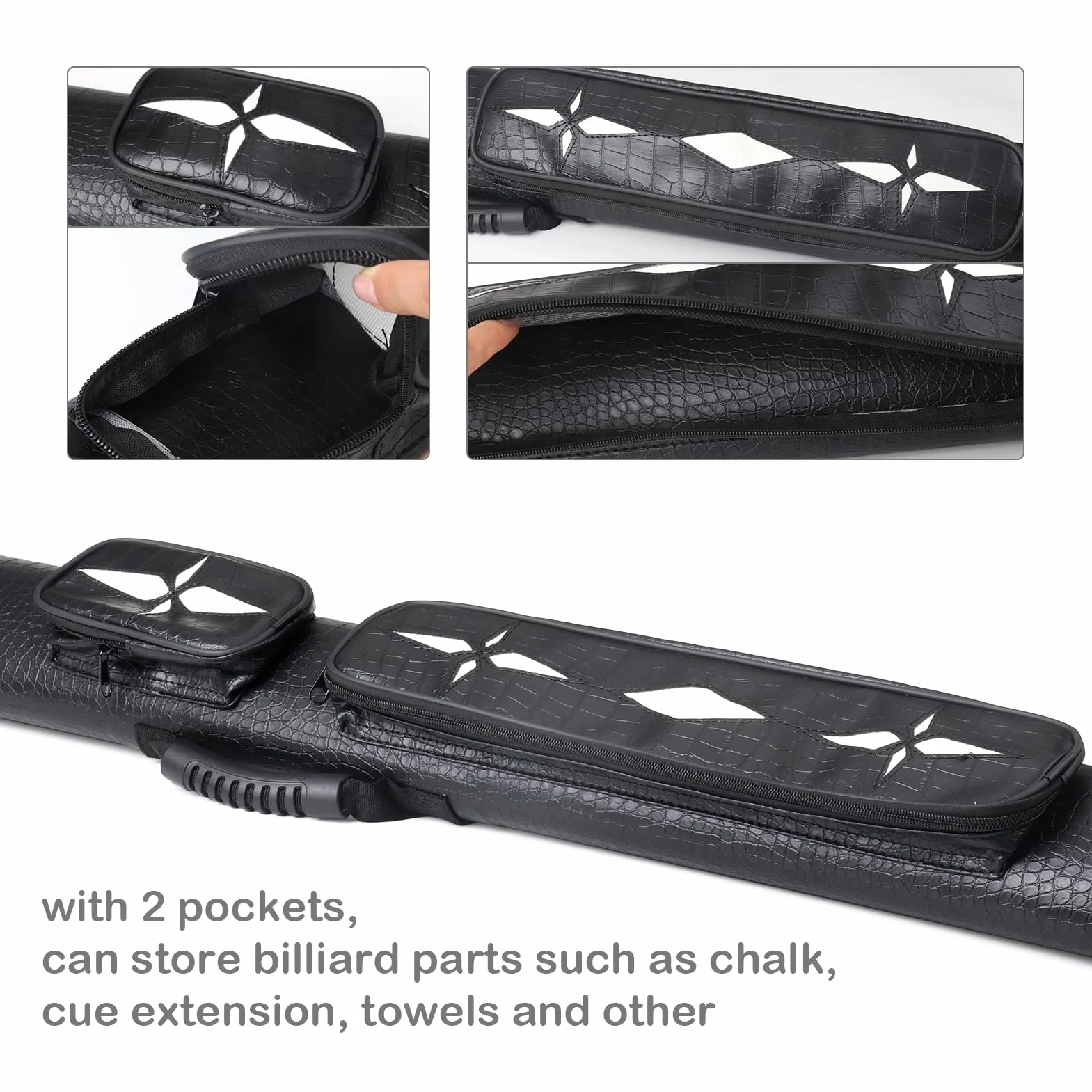 2 bolsas para taco de billar de piel sintética, funda rígida para 2 tacos, color negro