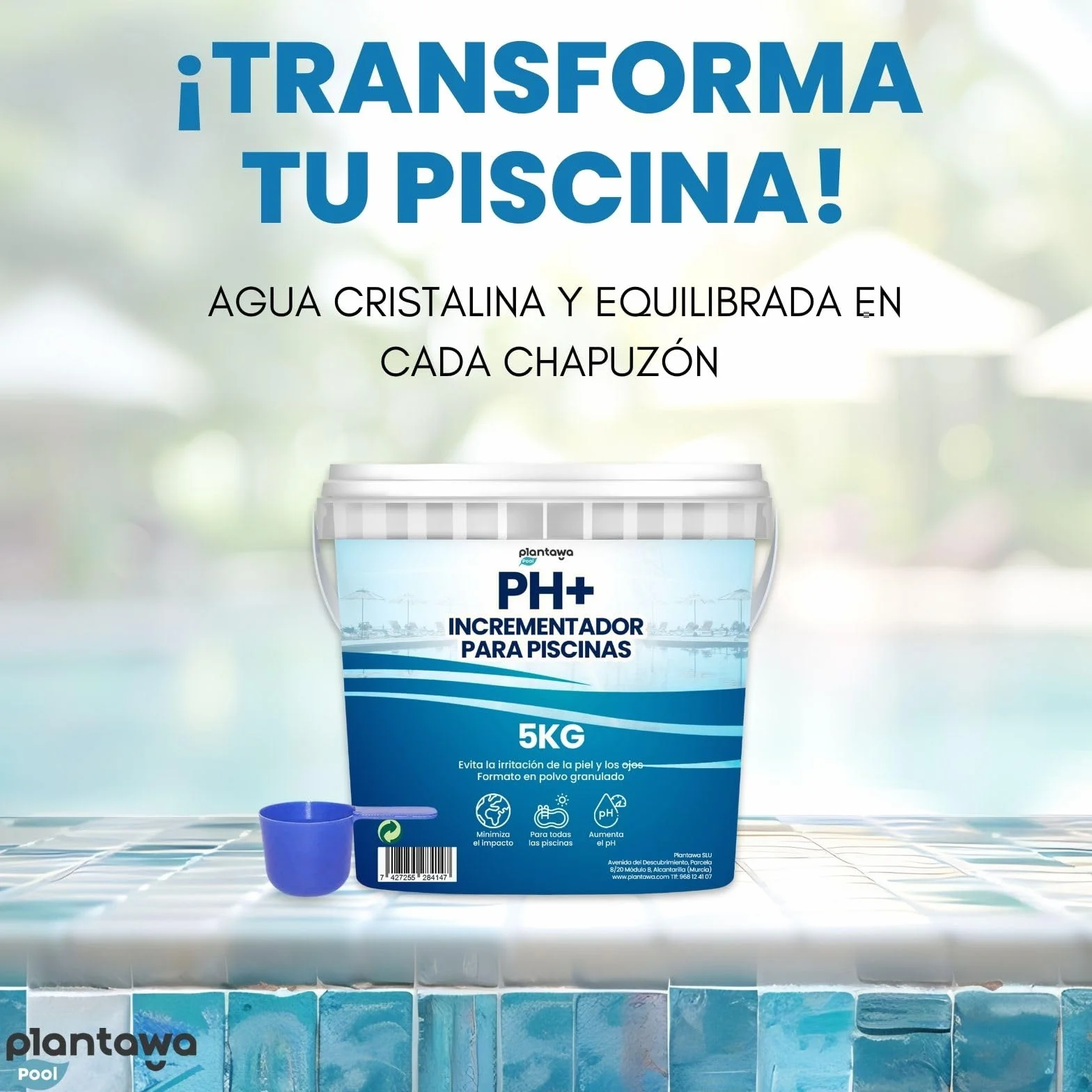 PLANTAWA Incrementador pH Piscina Plus 5Kg, Elevador pH+ en Polvo para Piscinas y Spas