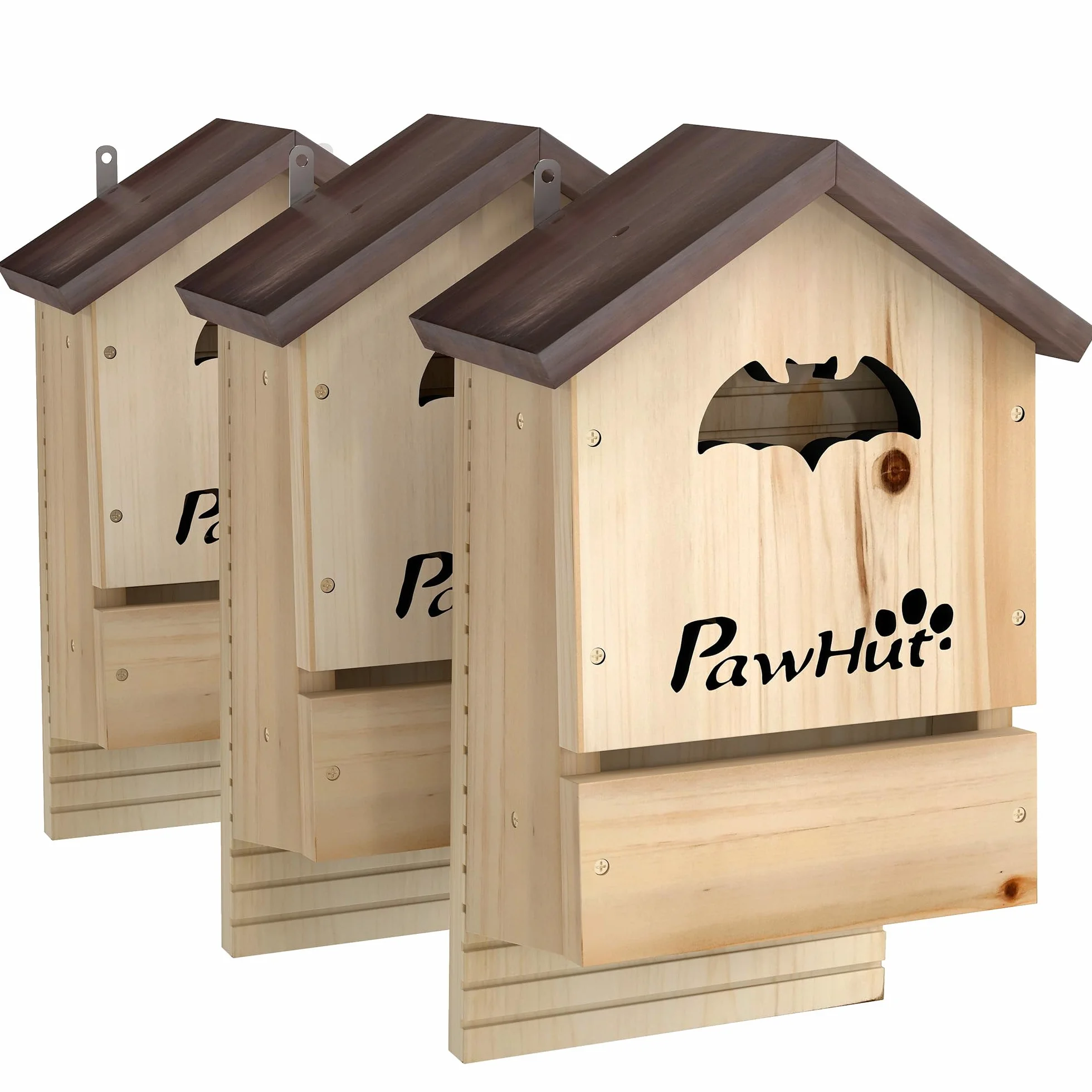 PawHut Caja de murciélagos 3 piezas de madera de abeto, casa de murciélagos para colgar en jardines, huertos, granjas 21,5 x 11,5 x 34 cm