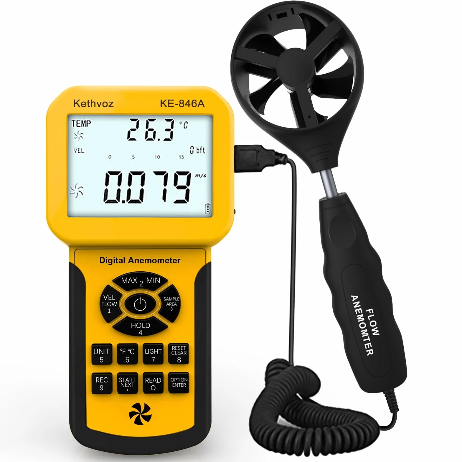 Kethvoz KE-846A Anemometro Digital Portatil Medidor Velocidad Viento con Termometro