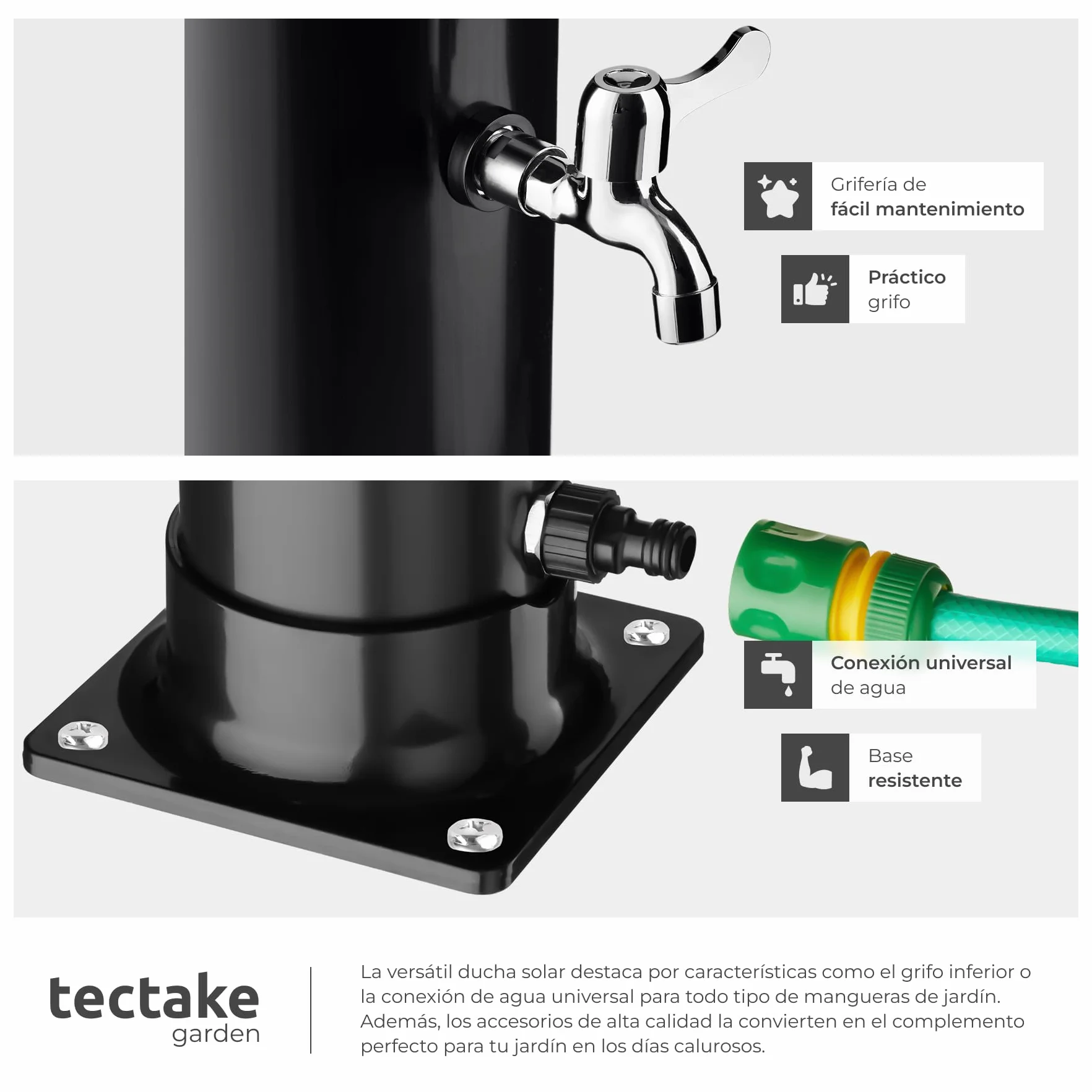 Tectake Ducha Solar Exterior 40 L Negro Resistente Intemperie Alcachofa 360°