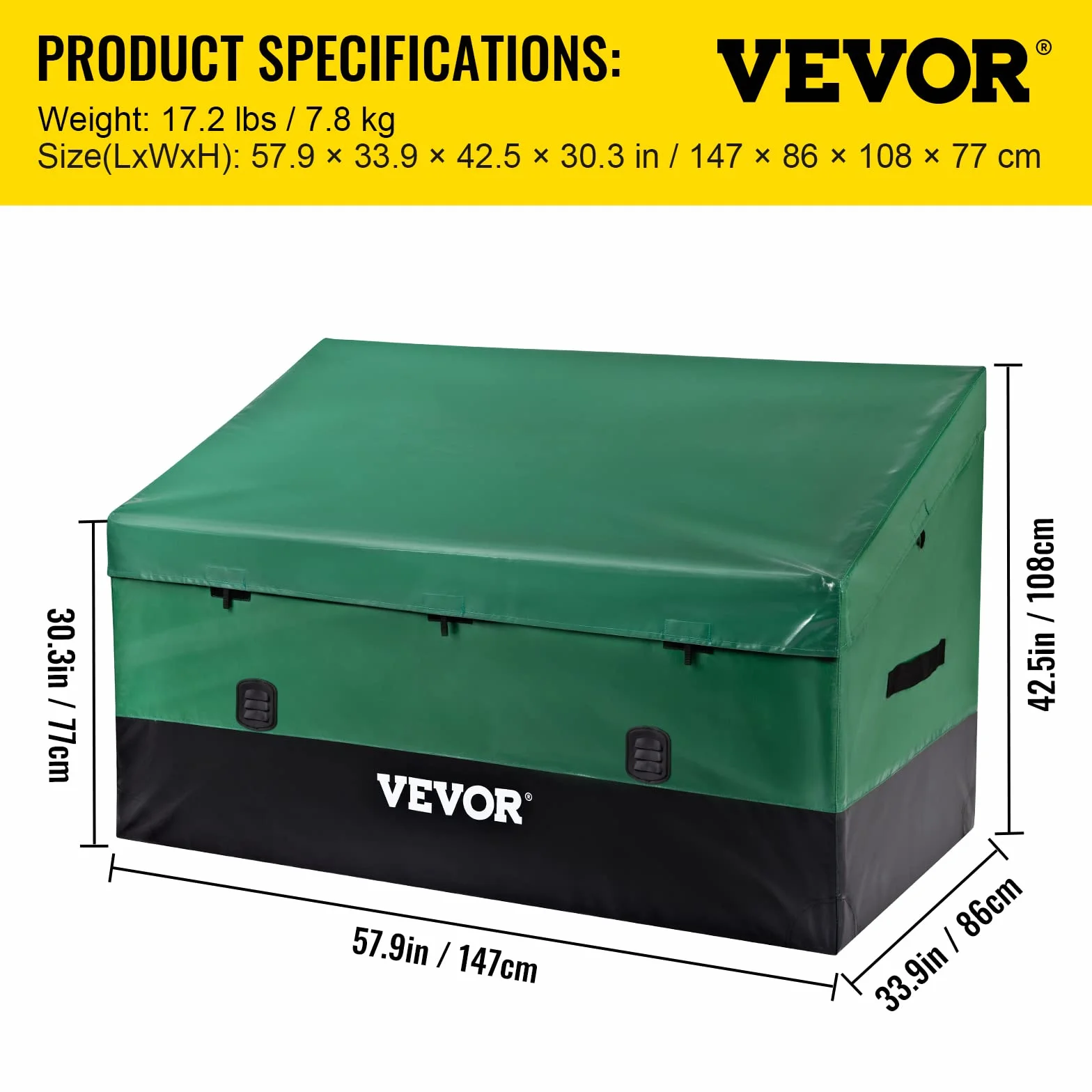 VEVOR Caja de Almacenamiento 230 Galones Arcón de Almacenaje para Jardín Tela Lona de PE 147 x 86 x 108 x 77 cm Verde