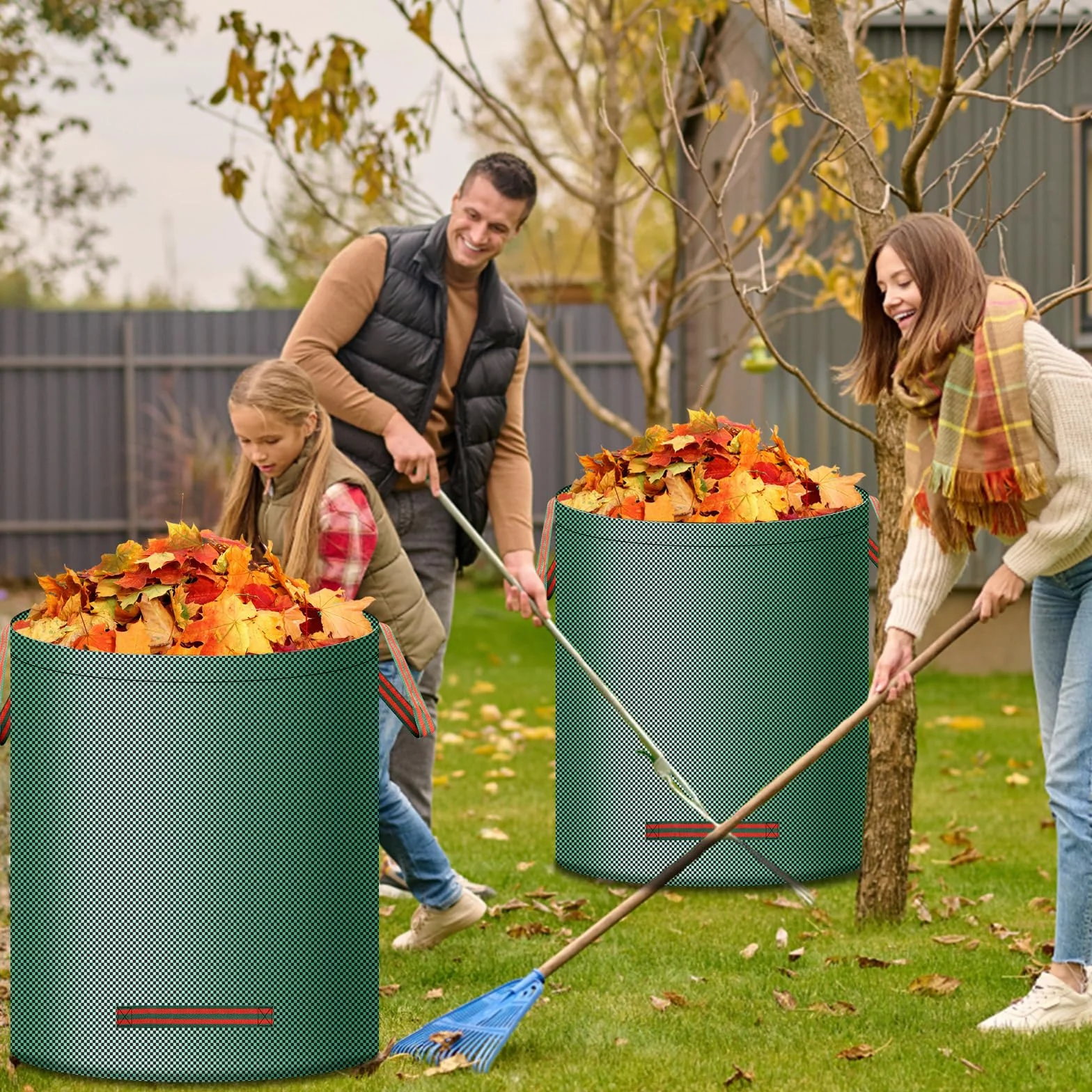 Saco de basura para jardín 3 x 272 L plegable de polipropileno resistente a desgarros