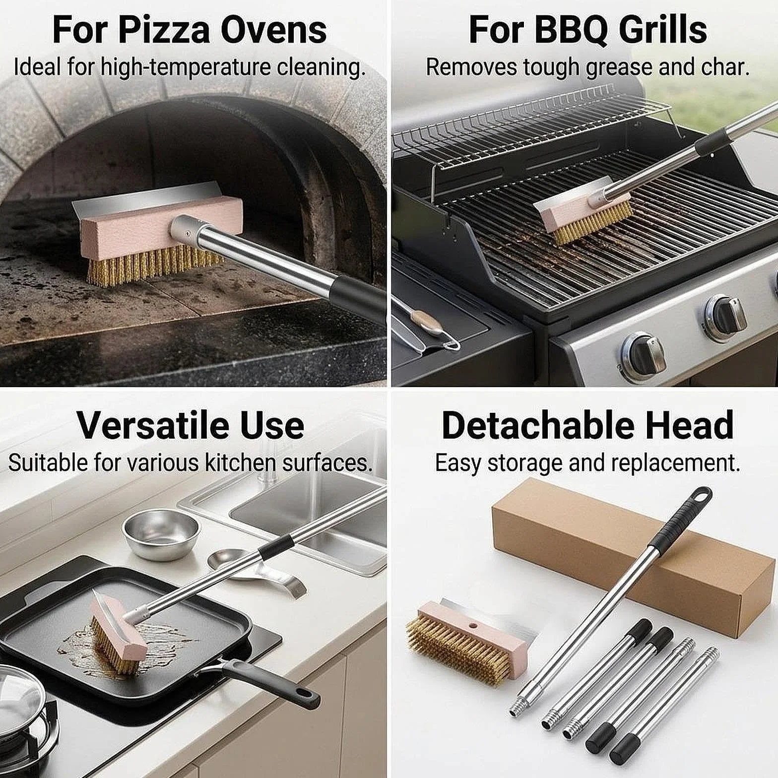 Cepillo para Horno de Pizza Acero Inoxidable Cobre Madera Robusto con Cerdas Resistente Mango Ergonómico Adecuado para Hogar Catering Y, 1.6 Millones