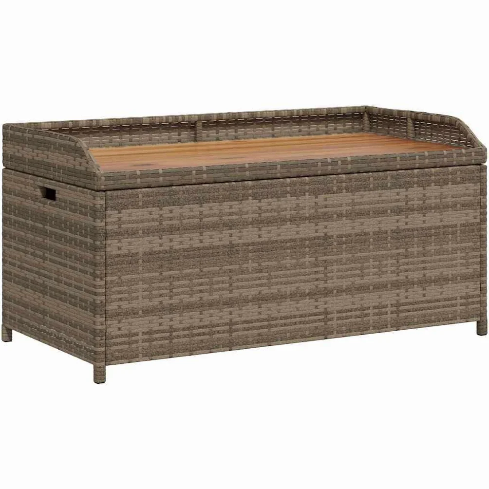 vidaXL Banco con almacenaje Madera Acacia ratán PE Gris 100x50x52 cm