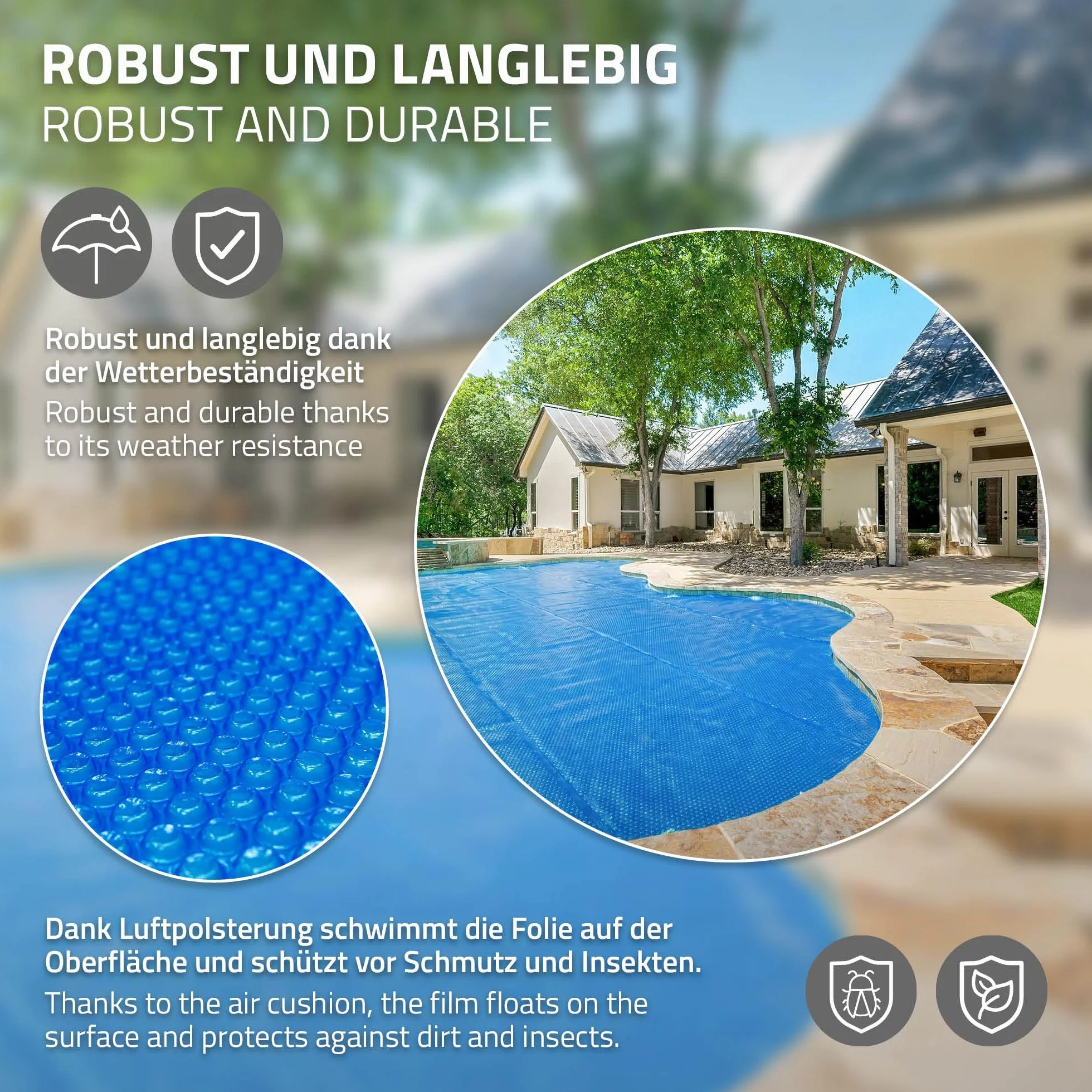 ECD Germany Cubierta Solar para Piscina Redonda Ø 366 cm, Azul, Lona Térmica de Burbujas, 400 µm