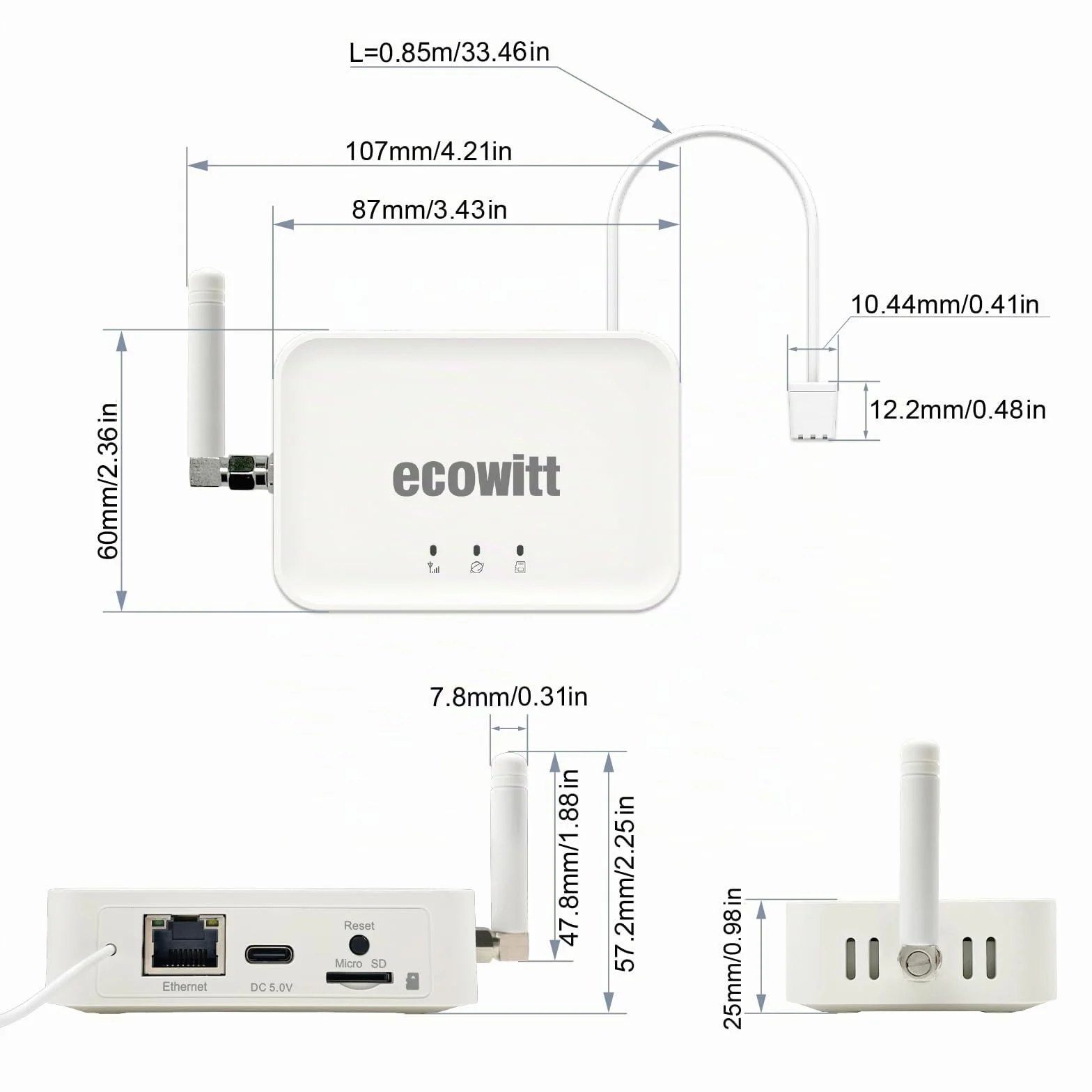 Ecowitt GW3000 Gateway estación meteorológica sensor exterior 3 en 1 WIFI ethernet