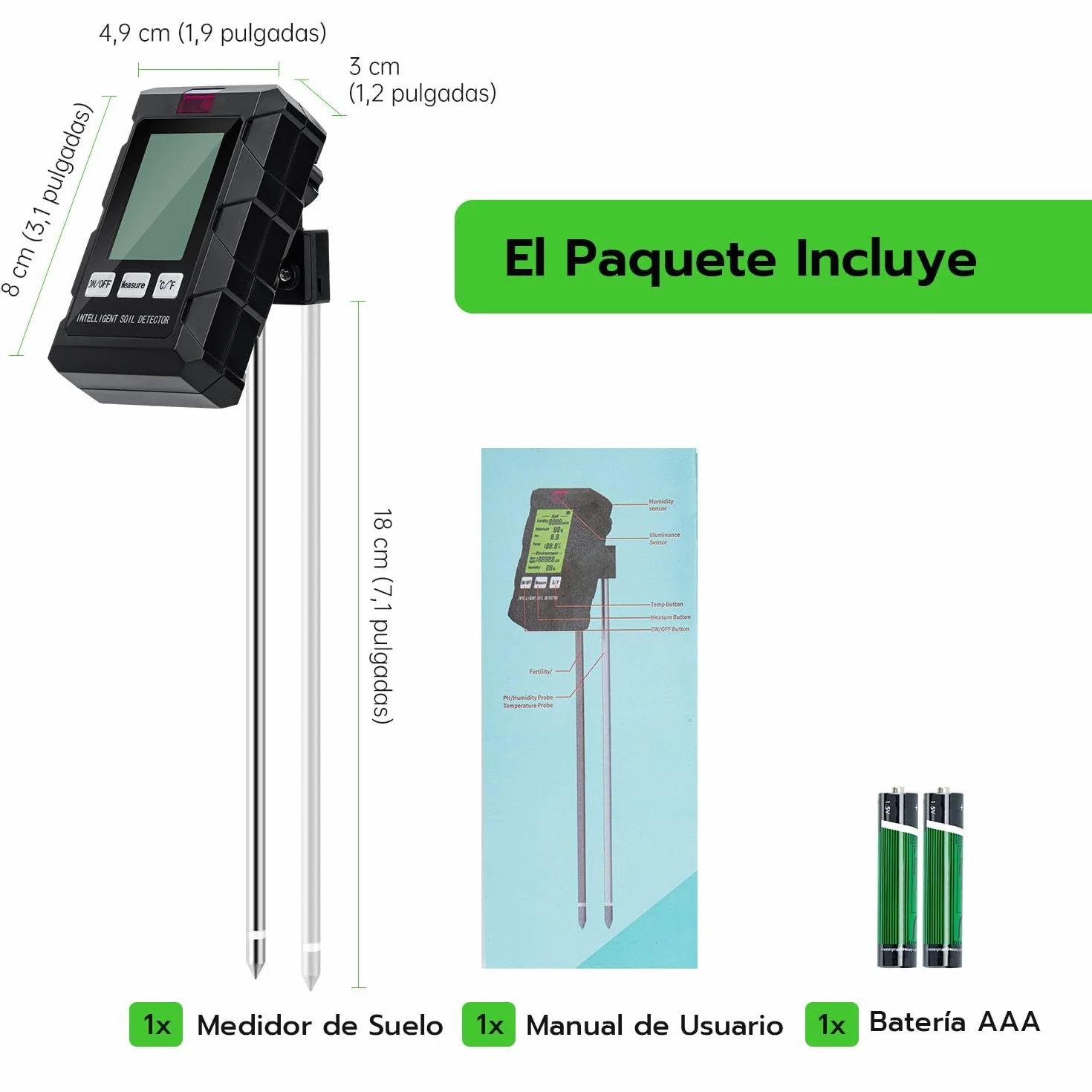 Wigearss Medidor de Suelo 6 en 1, Medidor de Fertilidad del Suelo/Luz Solar/Humedad Ambiental/pH/Temperatura con Pantalla LCD