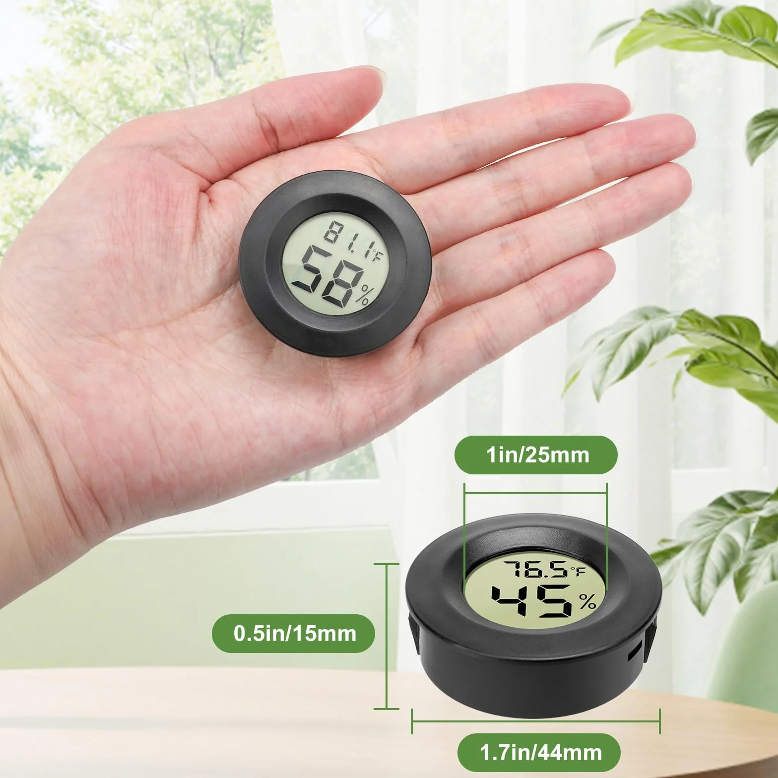 EEEKit Mini Higrómetro Termómetro Digital, Lote 5 Piezas, Medidor Humedad Temperatura para Sótano Invernadero, Negro Redondo