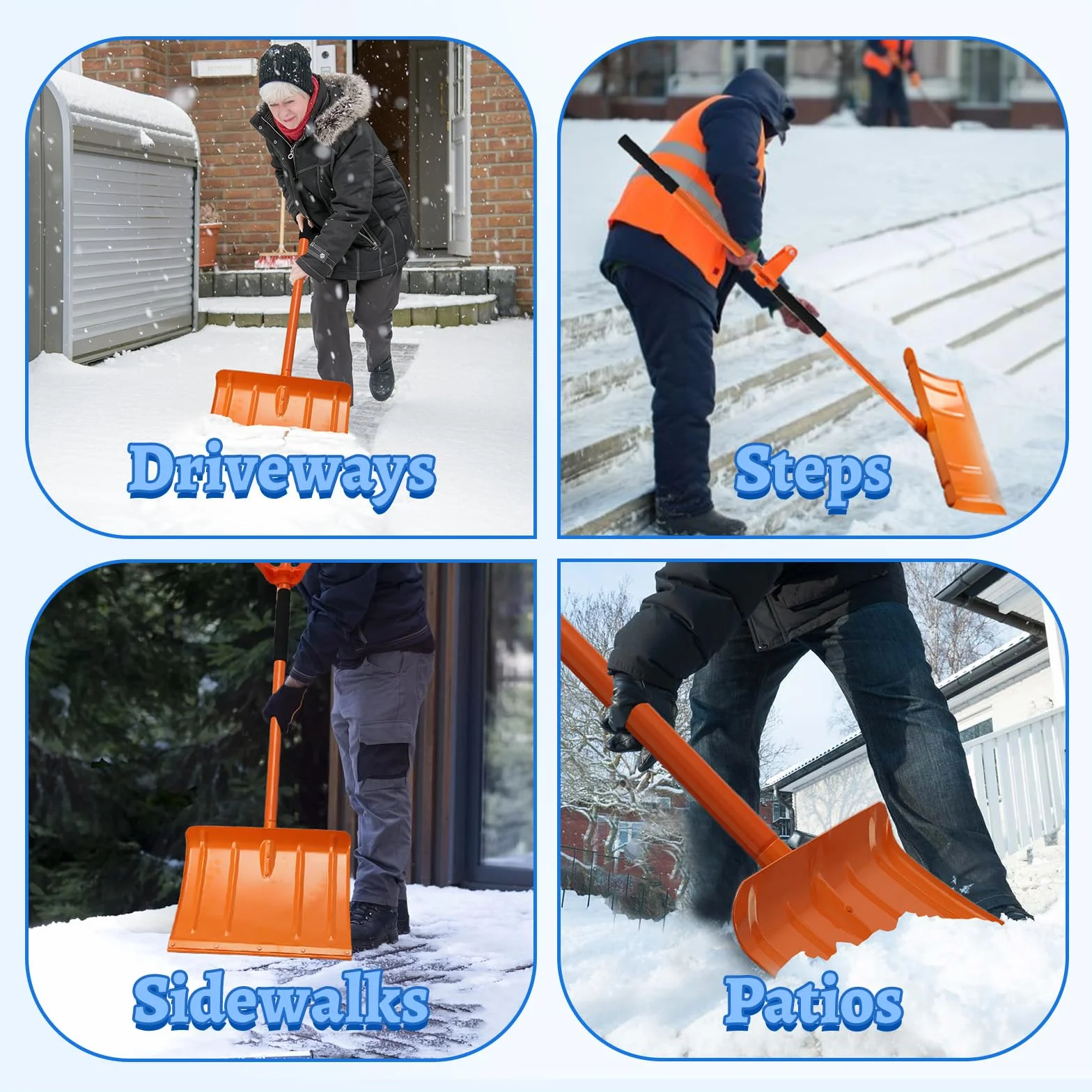 Pala de Nieve Portátil 171cm Ajustable 41cm Hoja Ancha de Metal para Camino de Entrada