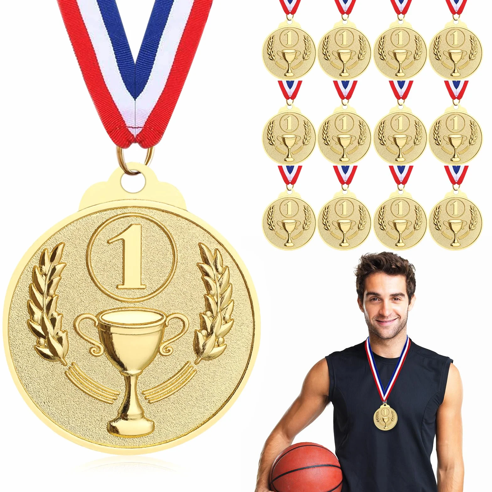 Medallas de Metal de Aleación de Zinc, Paquete de 12 Medalla de Ganador para Concursos Deportivos Futbol Baloncesto Tenis