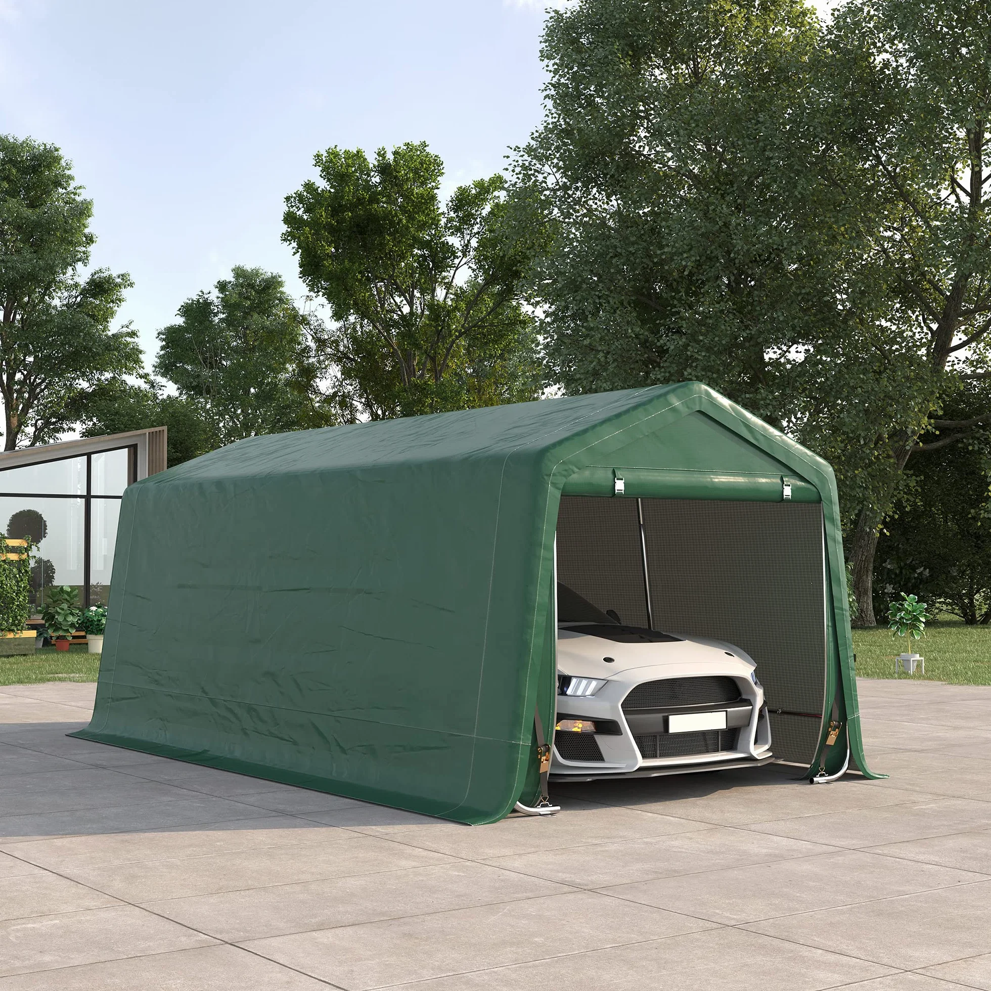 Outsunny Tente Garaje Carport 6 x 3 m Acier galvanisé PE Haute densité 180 g/m² imperméable Anti-UV