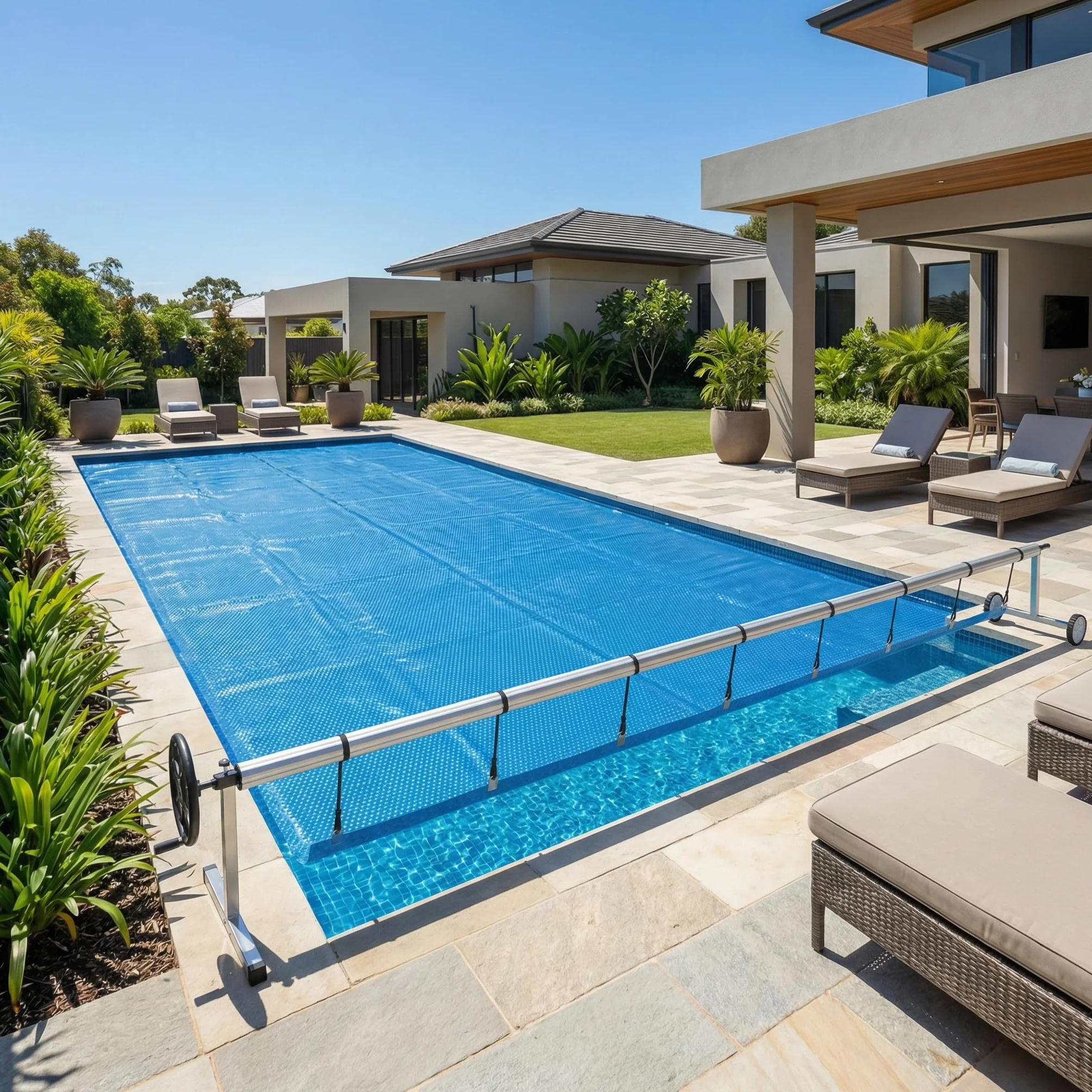 Enrollador de piscina manual 3-5,7 m resistente a la intemperie para lona solar