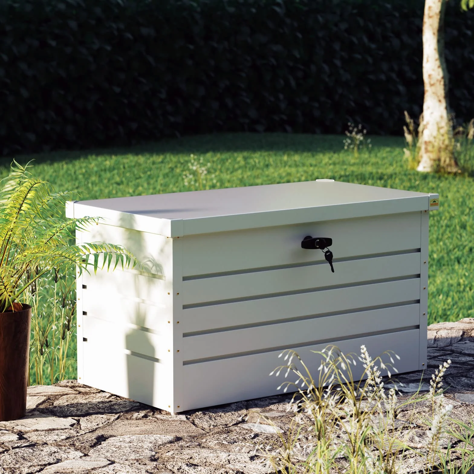 Gardebruk Baúl Metálico 120x62x63cm 385L Blanco Cajón de Jardín Arcón de Acero