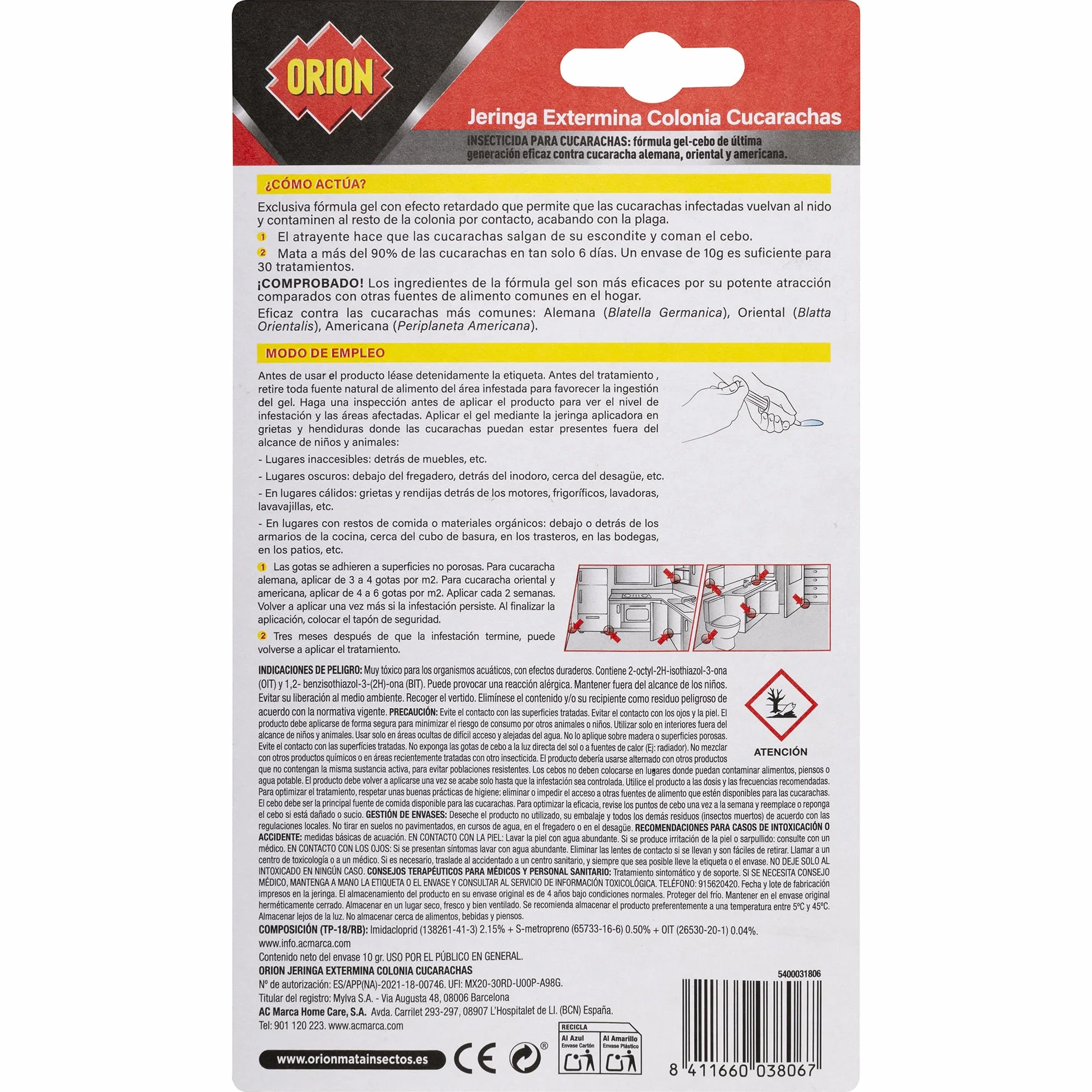 Orion Jeringa Mata Cucarachas Gel Alta Atracción 10g