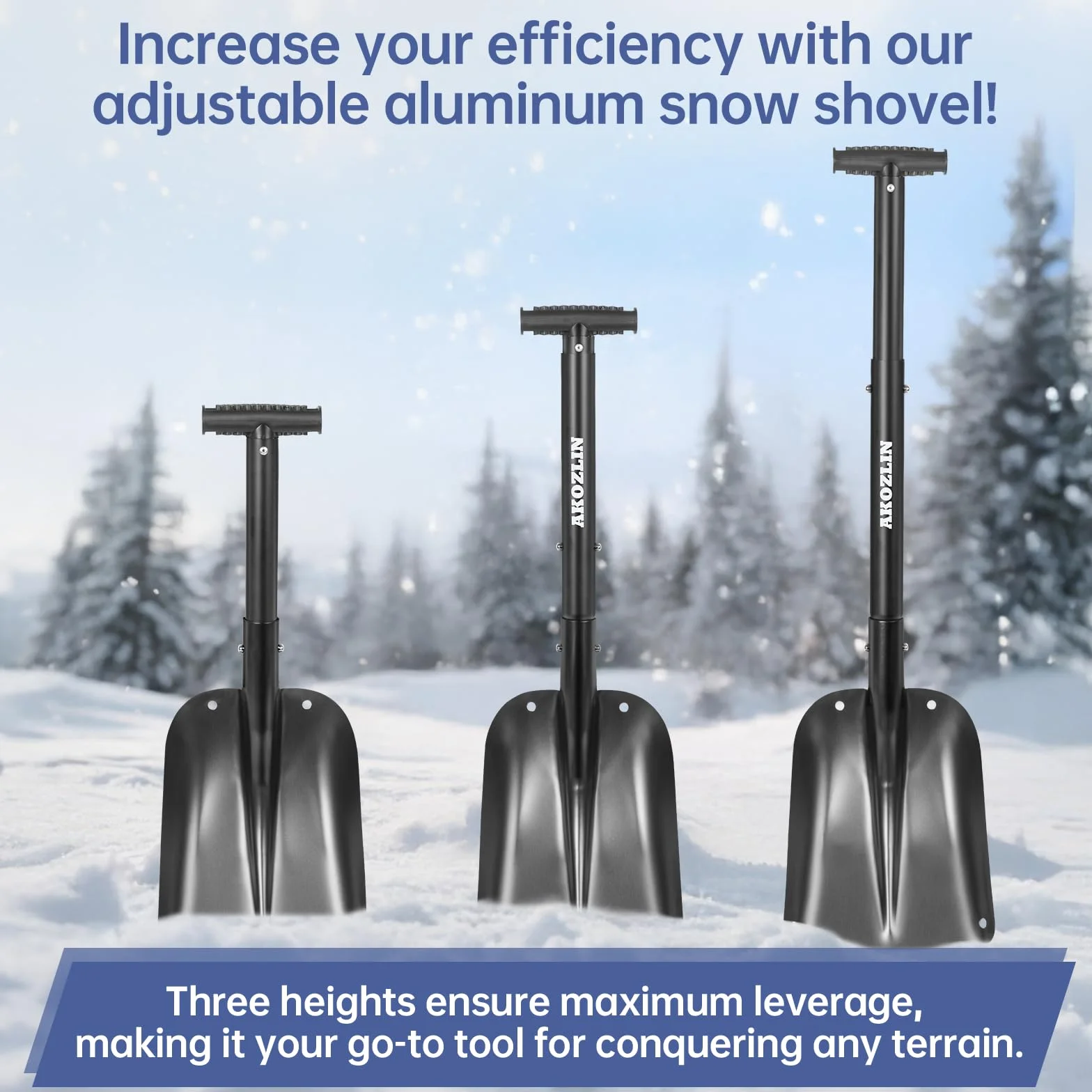 Pala telescópica de emergencia para nieve de aluminio, 21.2-32.3 pulgadas, plegable, con raspador de hielo y bolsa