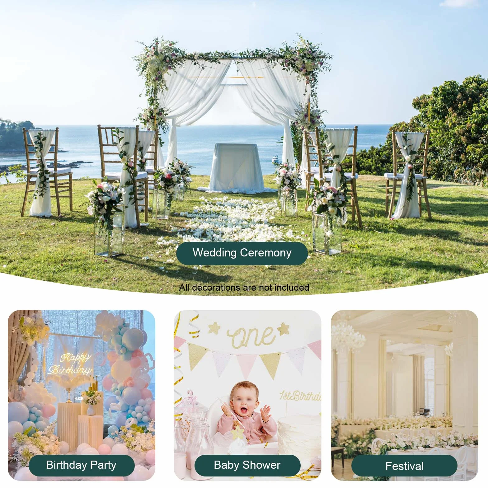 MINRS Arco de boda de metal 3,0 x 3,0 m altura ajustable 1,09-1,97-3 m decoración bricolaje