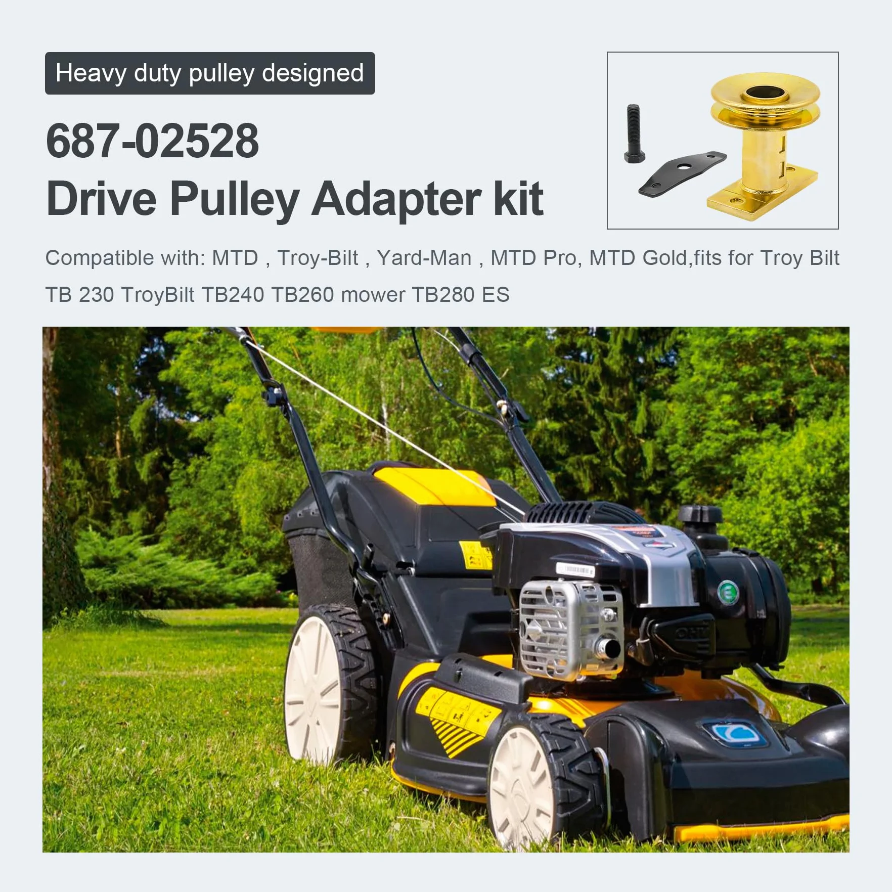 Thaekuns 687-02528 - Adaptador de Cuchilla para cortacésped con polea, Kit de Adaptador de polea de accionamiento de 25 mm para MTD Yard-Man Troy-Bilt TB230 240 260 280, etc