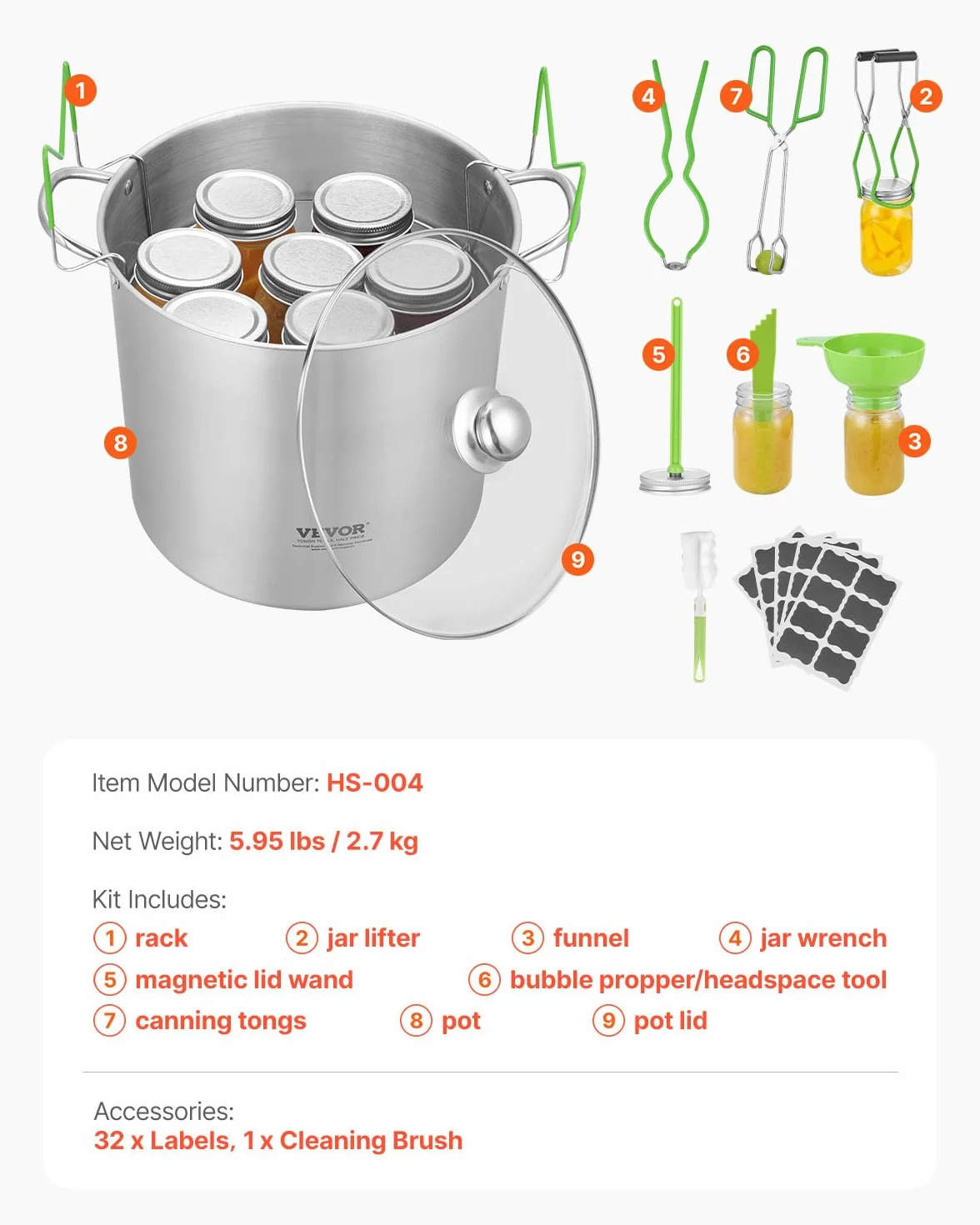 VEVOR Kit de Inicio para Enlatado, 9 Piezas de Acero Inoxidable