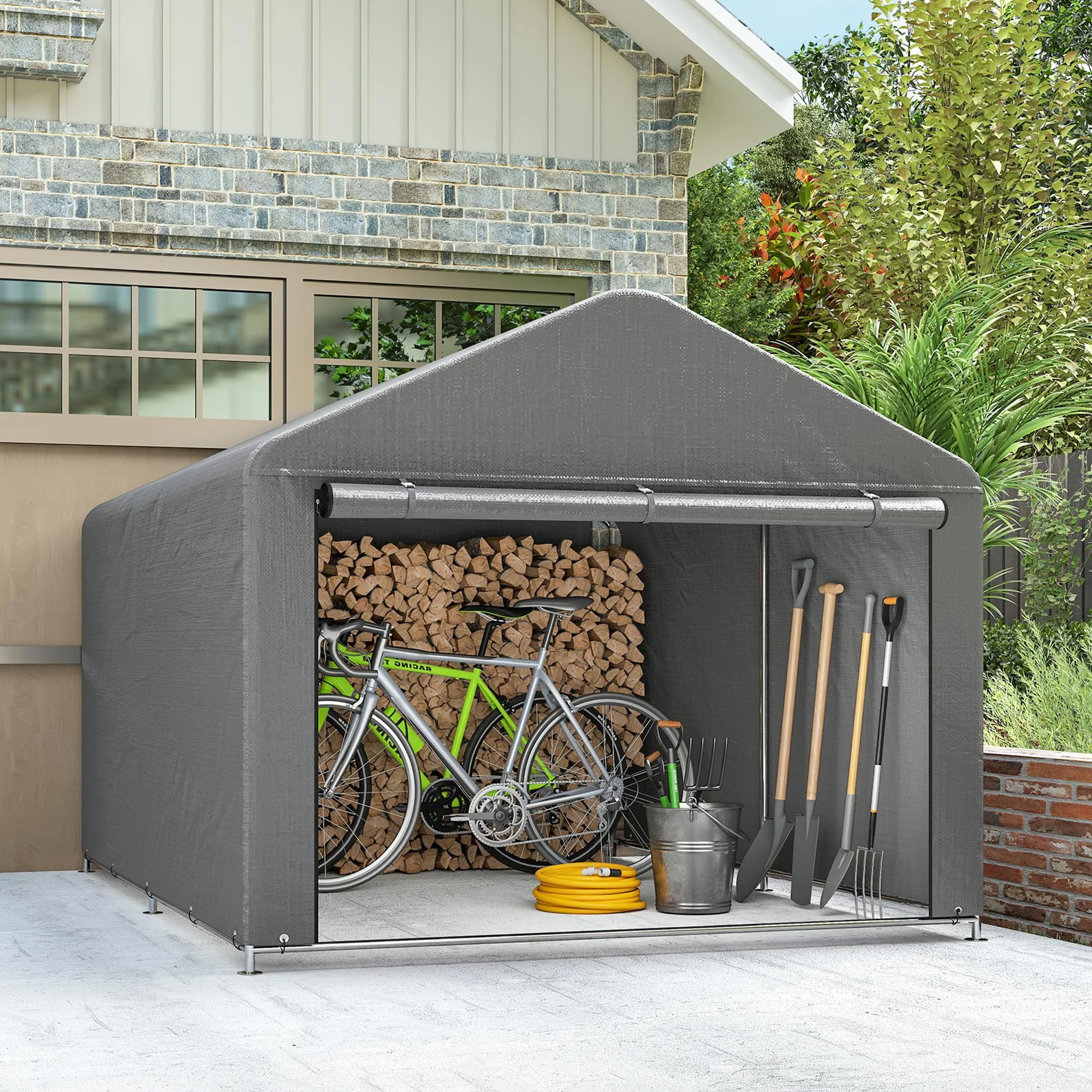 Outsunny Carpa de Jardín Exterior 2,4x2x2 m Cobertizo Metal Galvanizado Impermeable UV30+ Gris