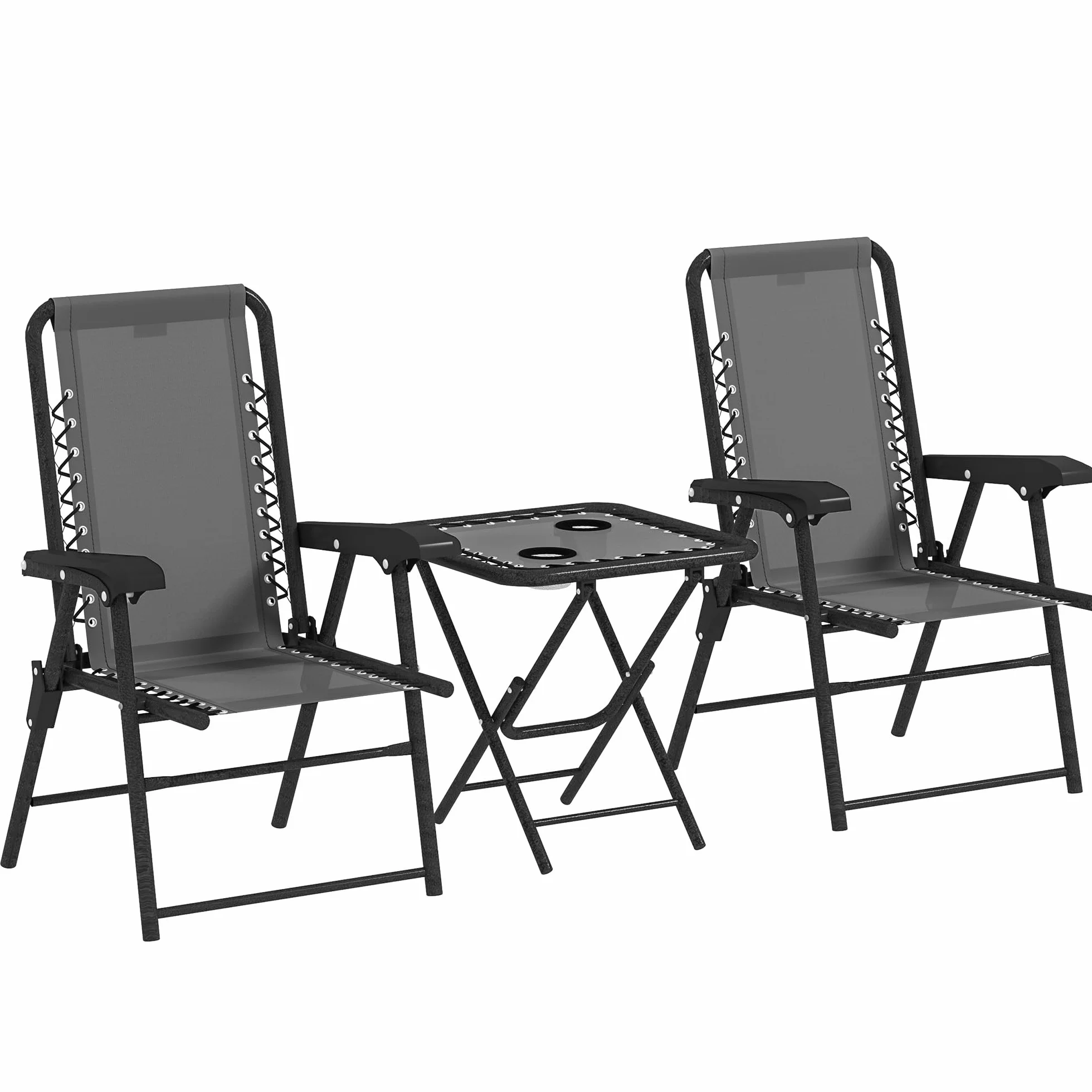 Outsunny Conjunto de Mesa y Sillas de Terraza Exterior 3 Piezas Plegables con Estructura de Acero Gris Oscuro