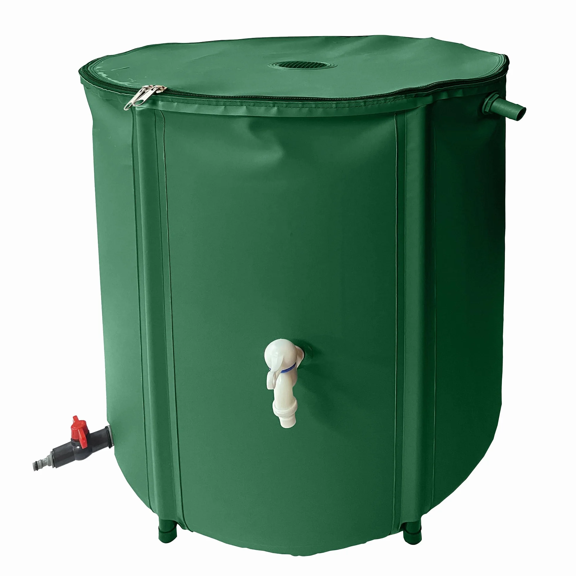 S&M Depósito recuperador de Agua de Lluvia 380 L Plegable PVC Alta Resistencia Verde con Grifo Válvula Filtro antihojas