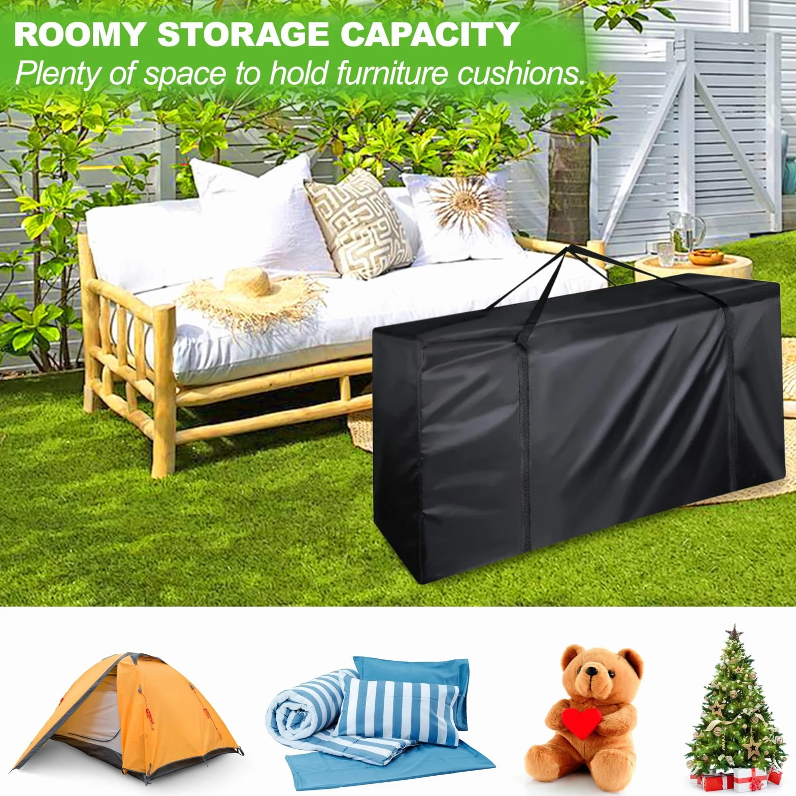 Bolsa de Almacenamiento para Cojines Jardín Impermeable 210D Oxford Anti-UV