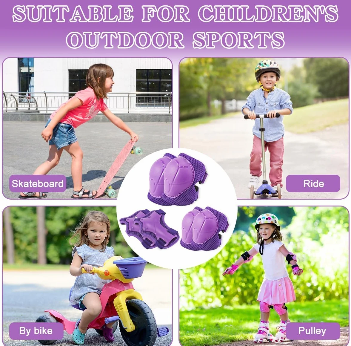 Juego de Protecciones Skate Niño 6 Piezas Rodilleras Muñequeras Coderas para Bicicleta Patinaje