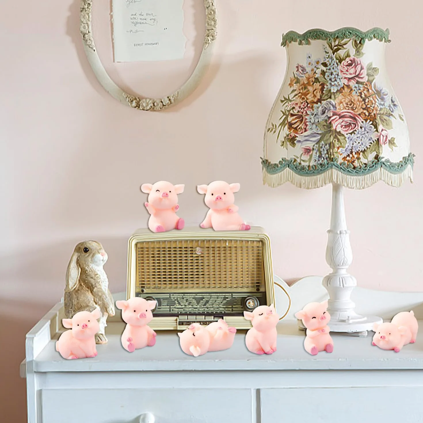 8 adornos de cerdo pequeño con 1 bolsa de almacenamiento, decoración de coche, decoración de escritorio, cerdo de la suerte, regalo de cerdo de la suerte (rosa)