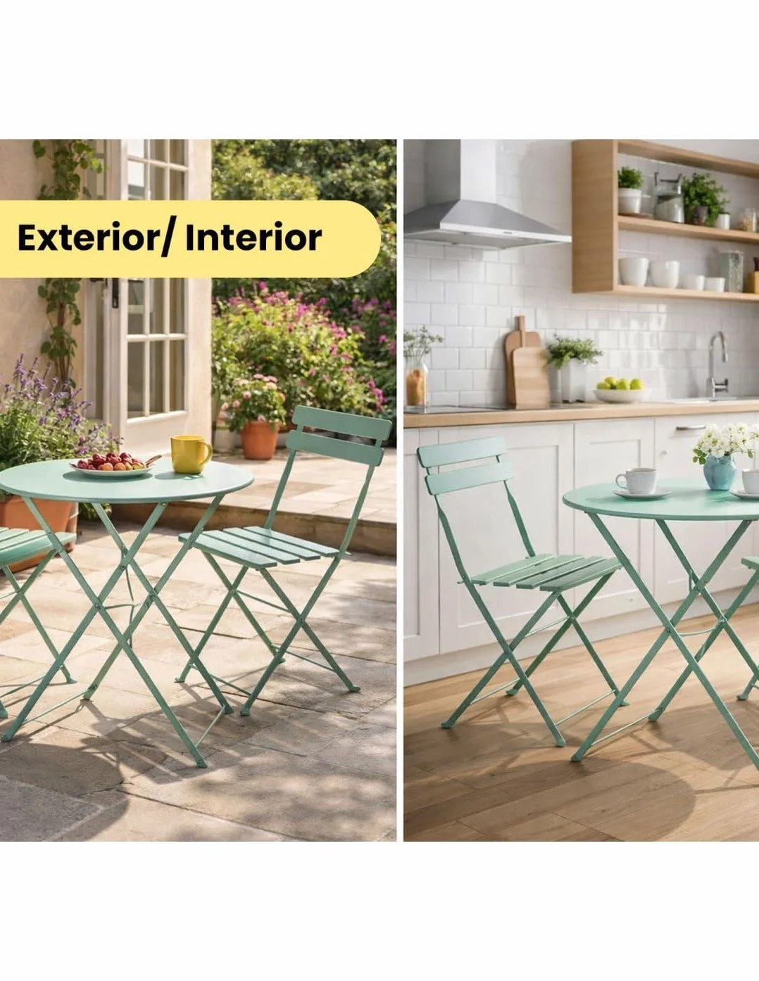 Bistró Plegable Arles Metalico Mesa y 2 Sillas Exterior Interior Resistente Muebles Jardin Balcon Terraza