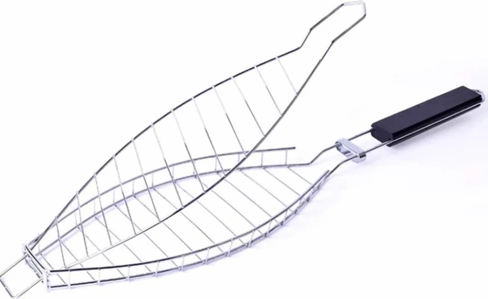 Cesta para Parrilla de Barbacoa, asador de Pescado para Barbacoa, Acero Inoxidable a la Parrilla para una Barbacoa, Cesta para Parrilla, volteador con Mango de Madera