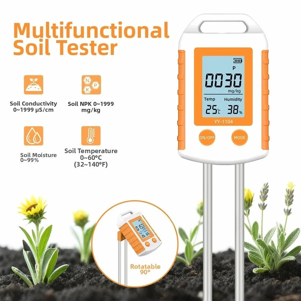 YY-1104 Medidor de prueba de suelo para paisajismo y cultivo Medidas Nitrógeno Fósforo Potasio pH Humedad y temperatura