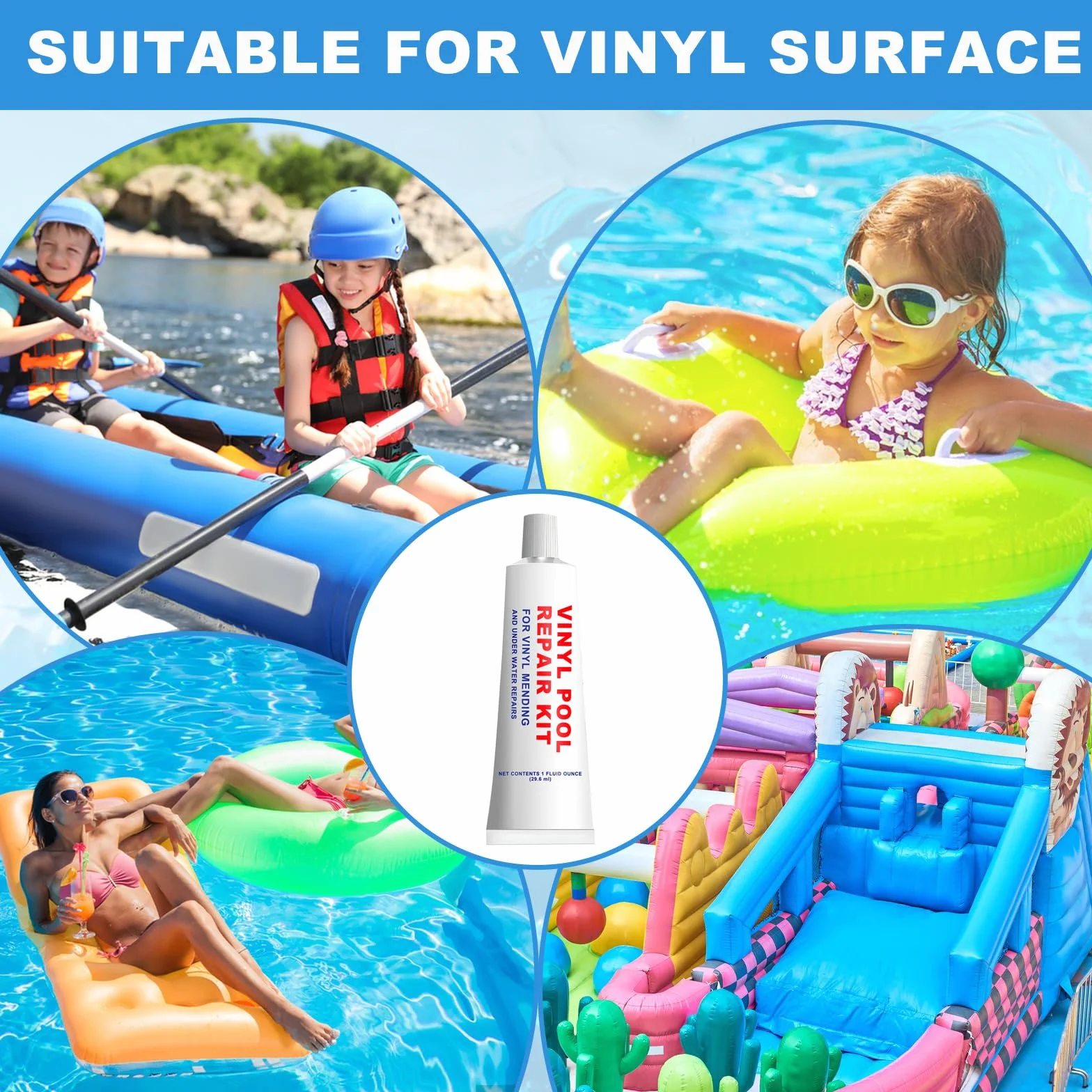 Kit de Reparación de Piscina, Parche Bajo Agua, PVC, Colchon Hinchable, Inflable