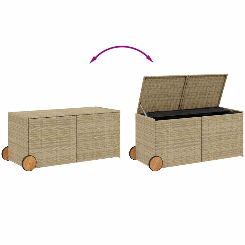vidaXL Caja de Almacenaje de Jardín con Ruedas 283L Ratán PE Beige Mezcla