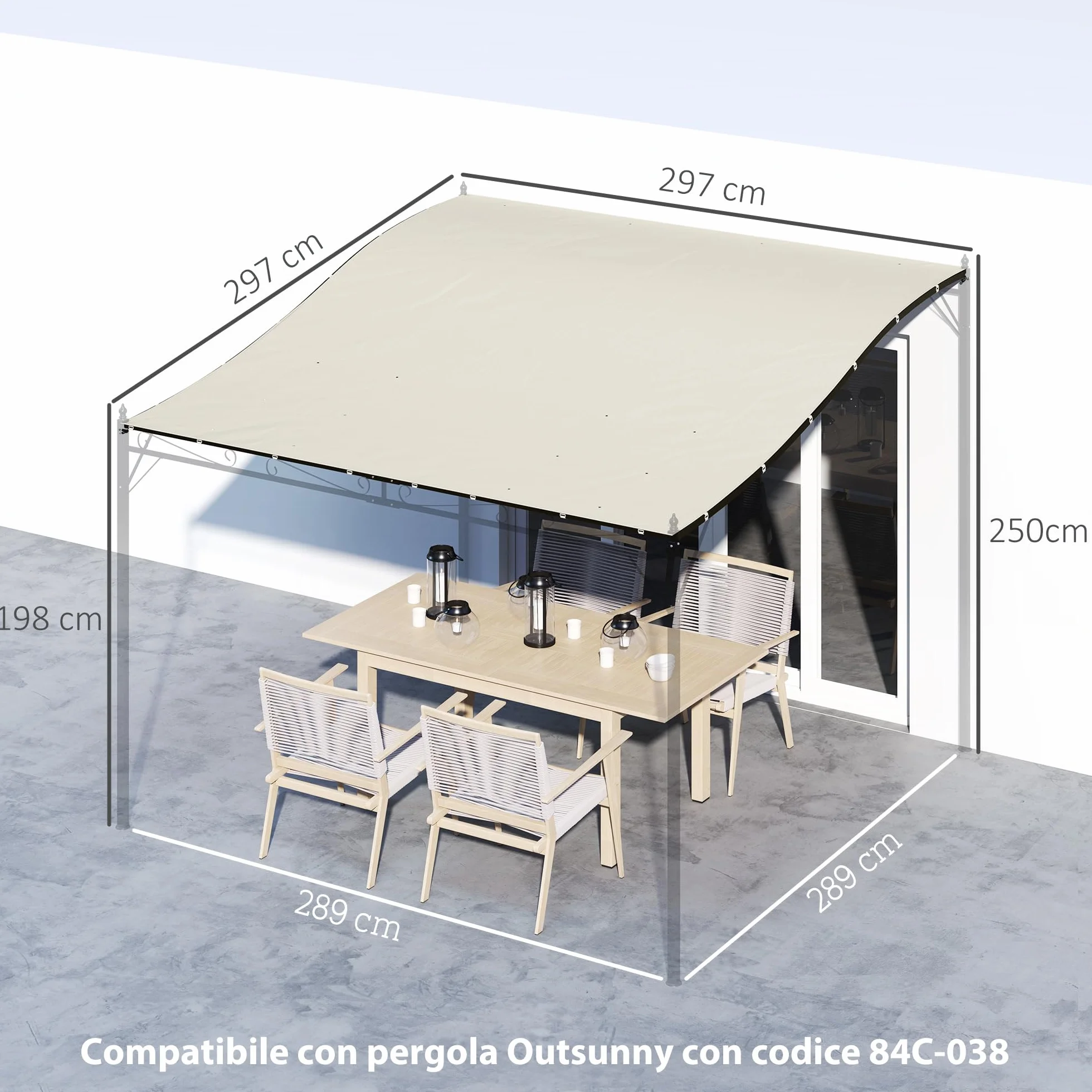 Outsunny Lona de Recambio para pérgola de jardín 3x3 m con 16 Agujeros de Drenaje, Ganchos y Anillas, Cubierta de poliéster para pérgola de Gazebo, Beige