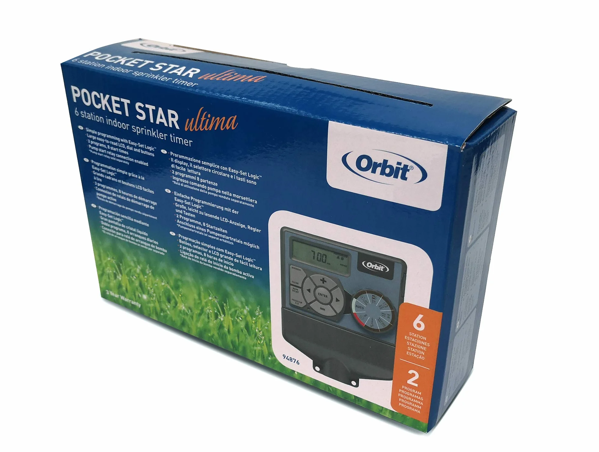 Orbit 94886 Pocket Star ULTIMA Programador de Riego Interior 6 Estaciones