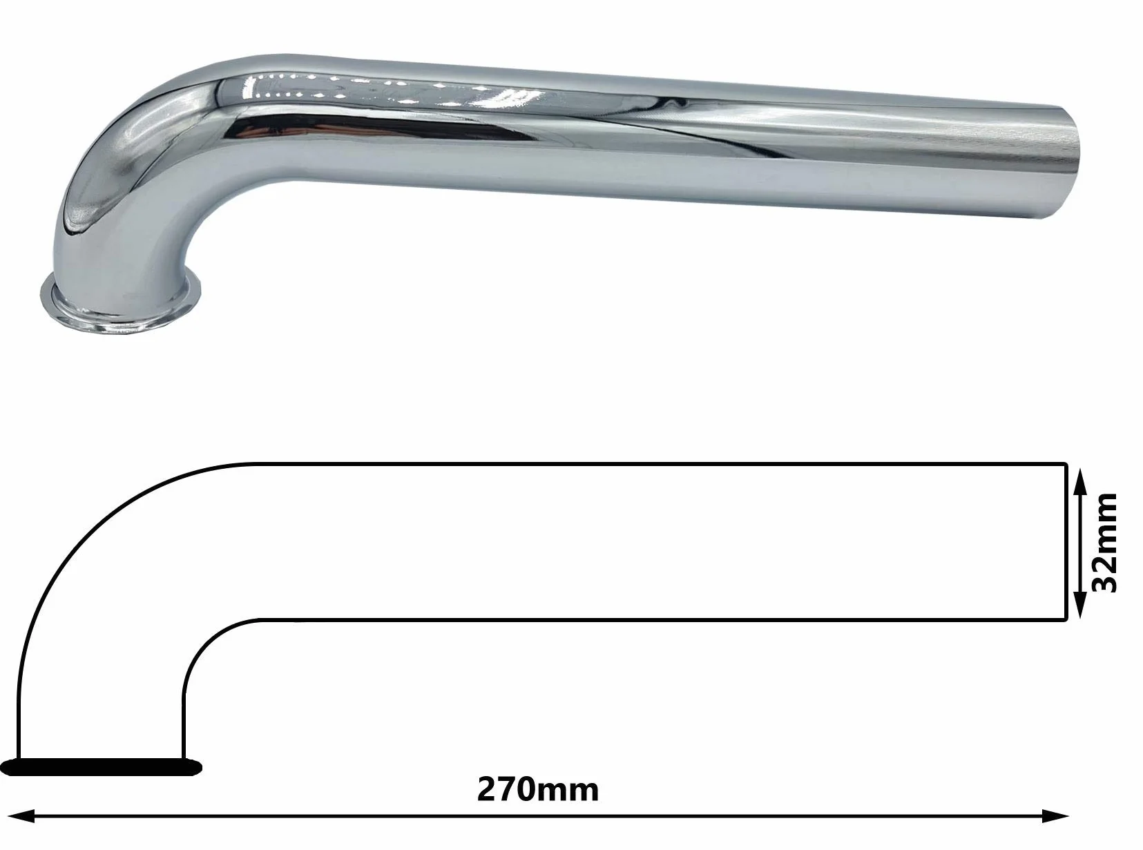 Tubo Recto Codo 32mm Drenaje Trampa Residuos Cromo 270mm