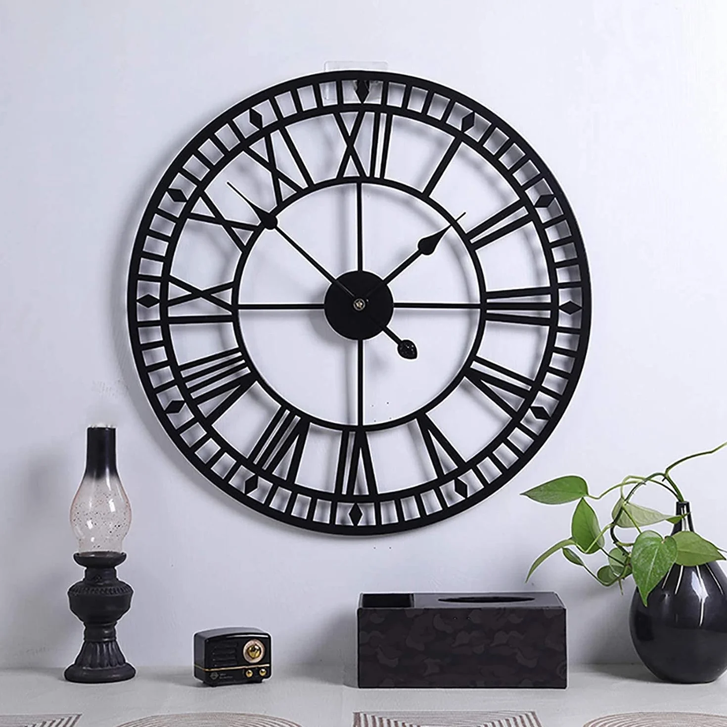 Reloj de Pared de Jardín al Aire Libre 80 cm Metal Redondo Números Romanos Impermeable Retro