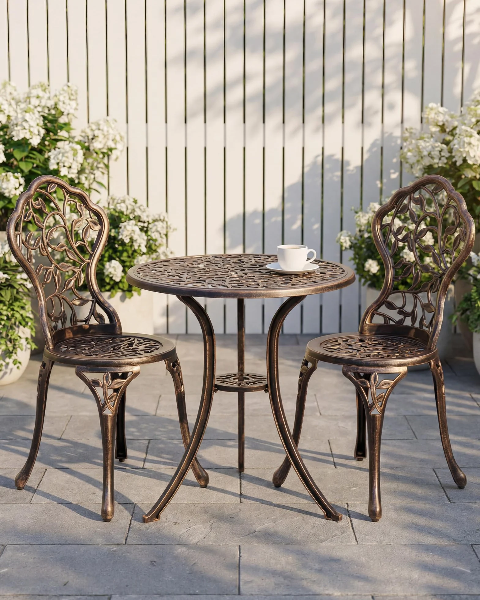 Conjunto de Mesa y Sillas de Jardín 3 Piezas Aluminio Fundido Bronce