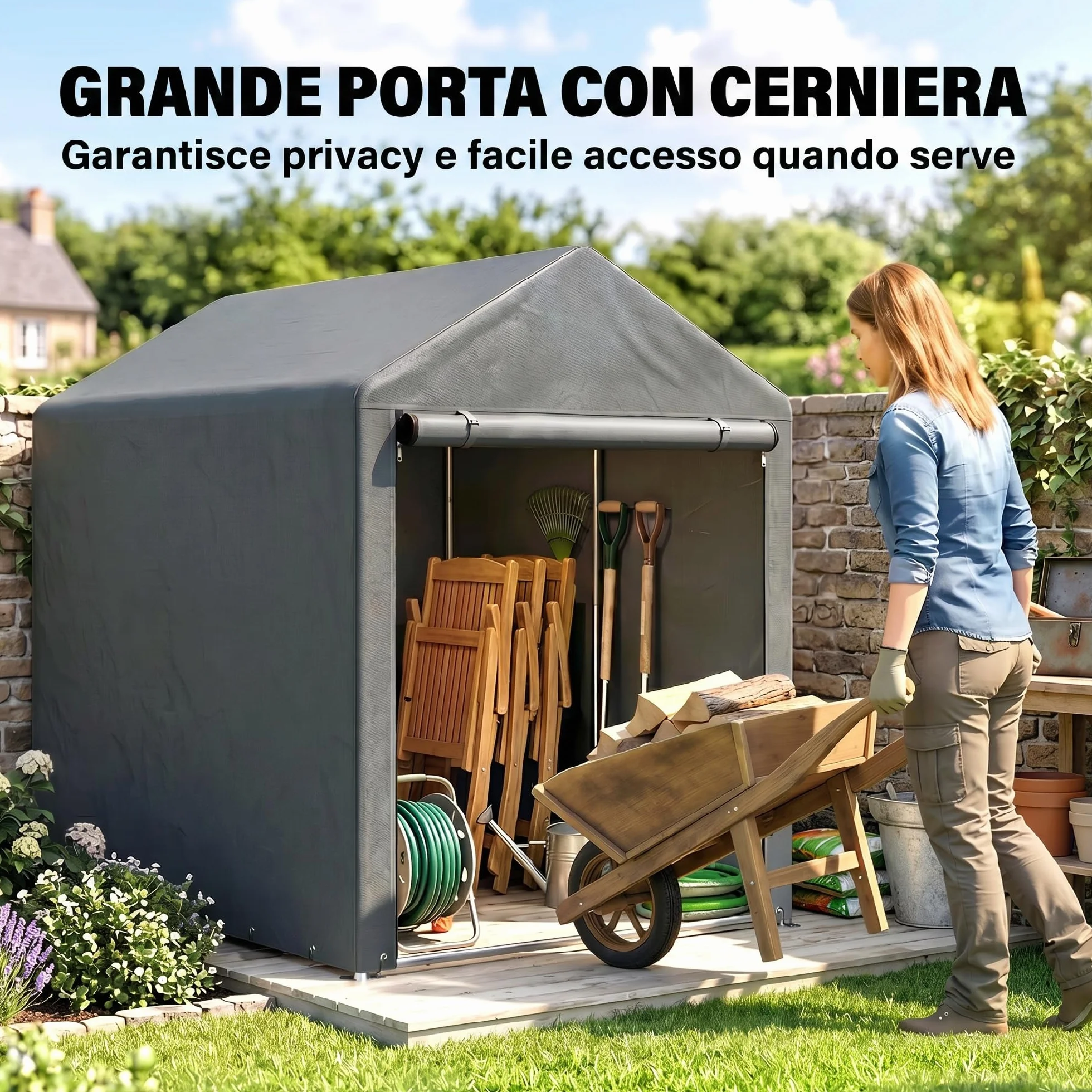 Outsunny Cobertizo Exterior 1,2x1,8x1,65 m Impermeable Anti-UV Garaje Portátil Gris Oscuro