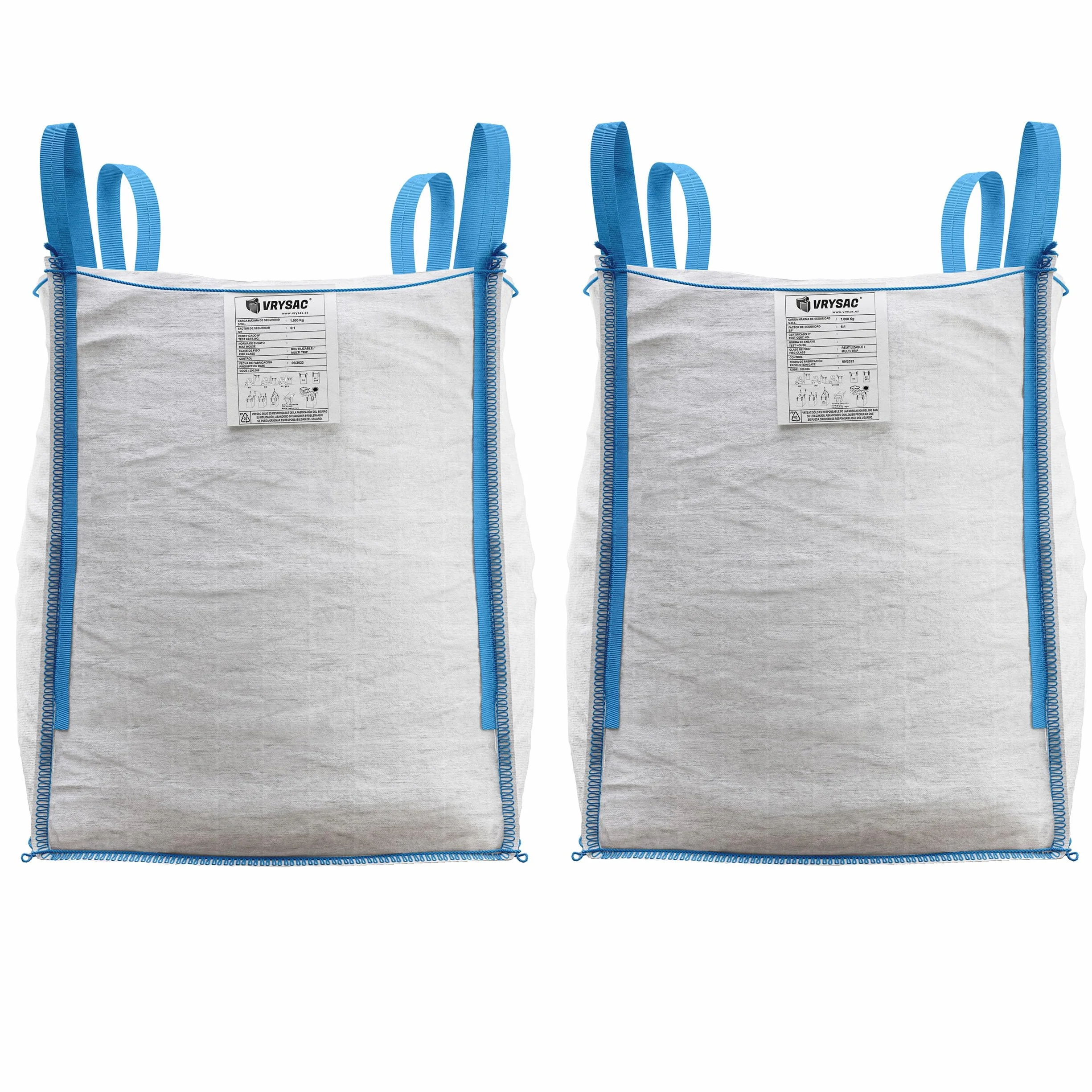 Big Bag 1000 kg 85x85x90 cm 4 asas 40 cm SF 6:1 saco escombros pack 2